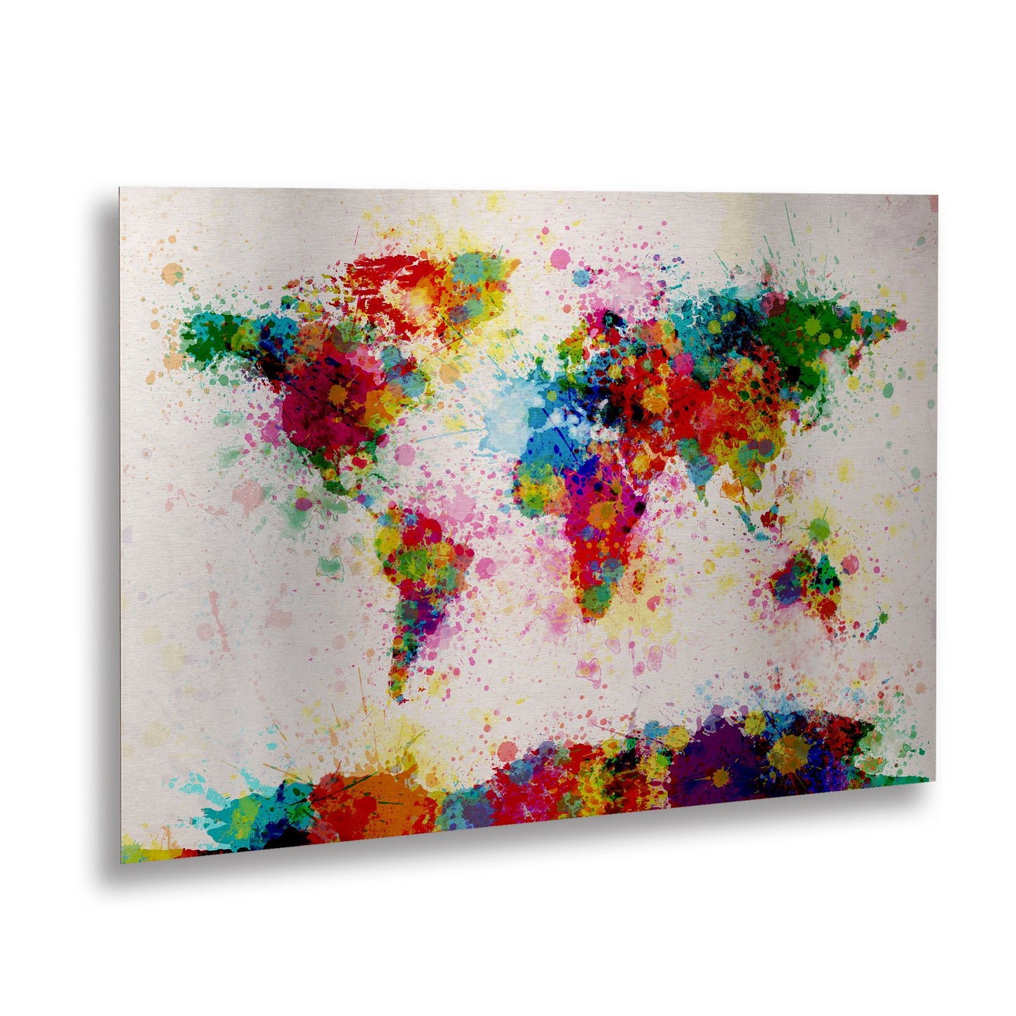Michael Tompsett 'Paint World Map' Floating Brushed Aluminum Art