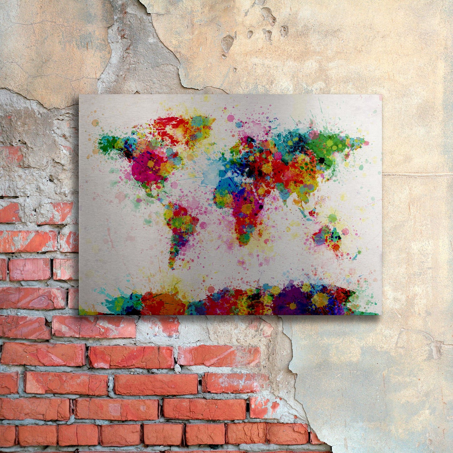 Michael Tompsett 'Paint World Map' Floating Brushed Aluminum Art