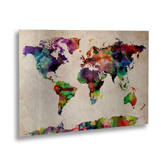 Michael Tompsett 'Watercolor World Map' Floating Brushed Aluminum Art