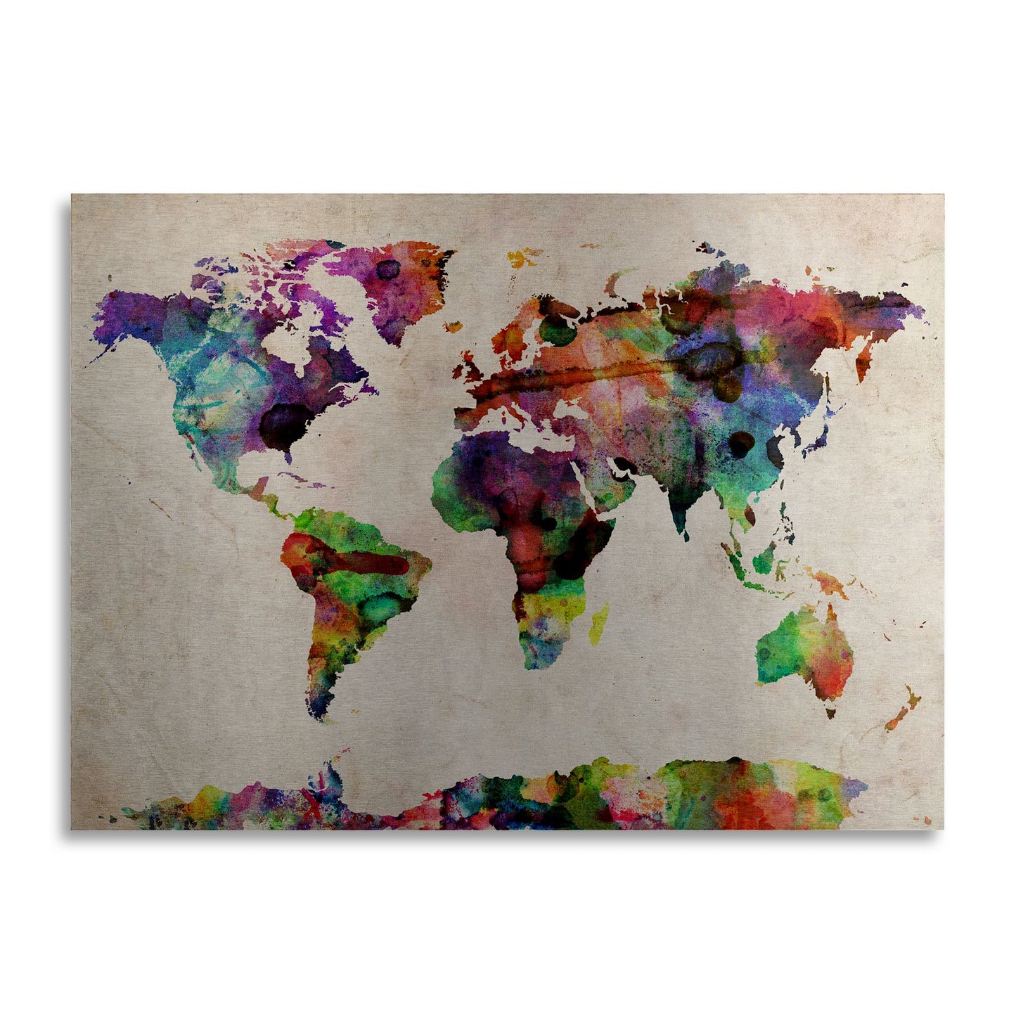 Michael Tompsett 'Watercolor World Map' Floating Brushed Aluminum Art