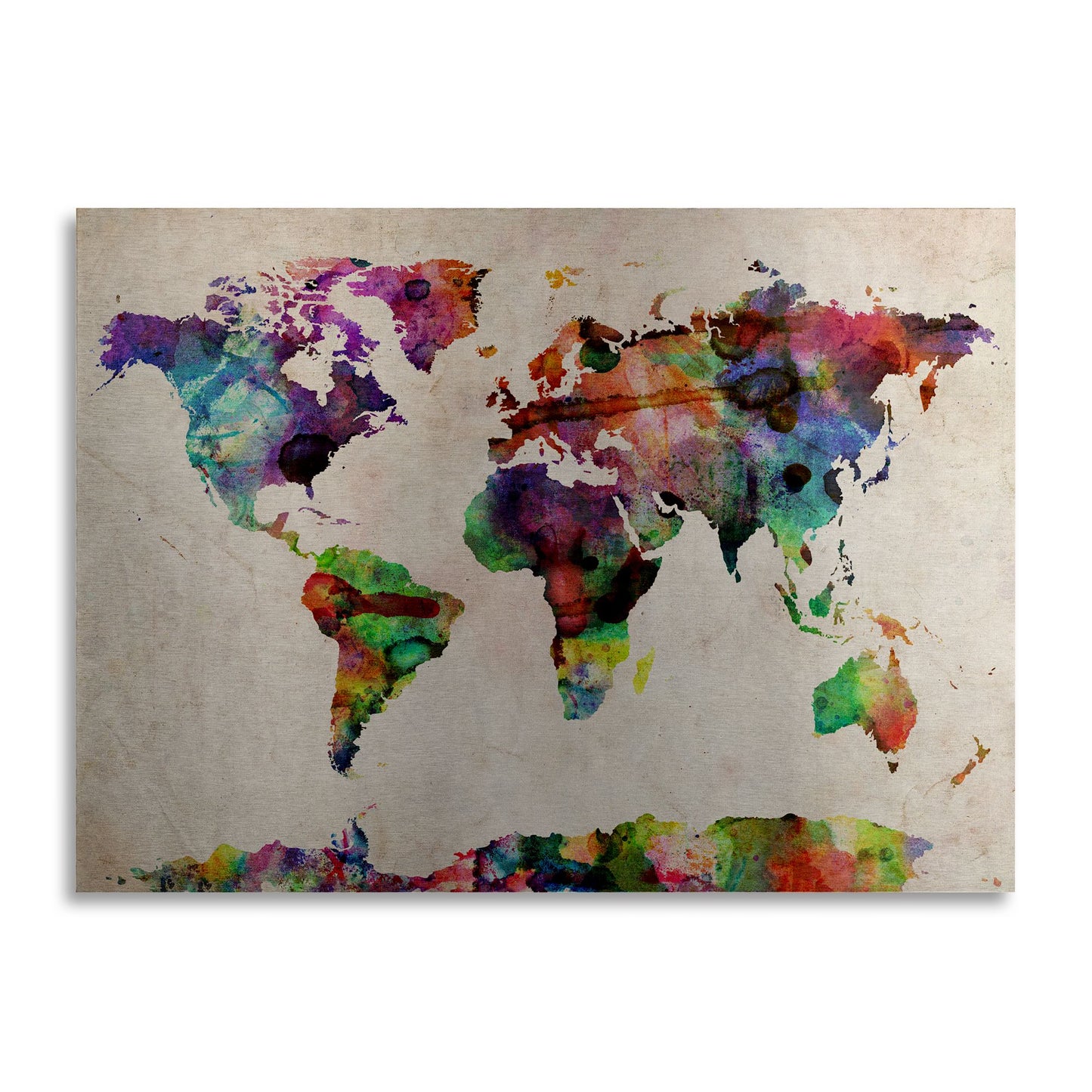 Michael Tompsett 'Watercolor World Map' Floating Brushed Aluminum Art