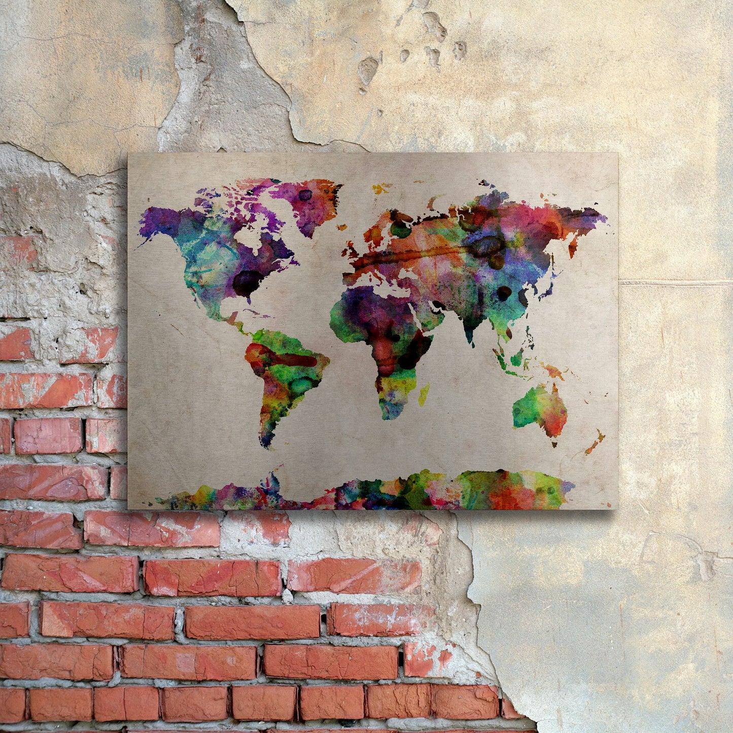 Michael Tompsett 'Watercolor World Map' Floating Brushed Aluminum Art
