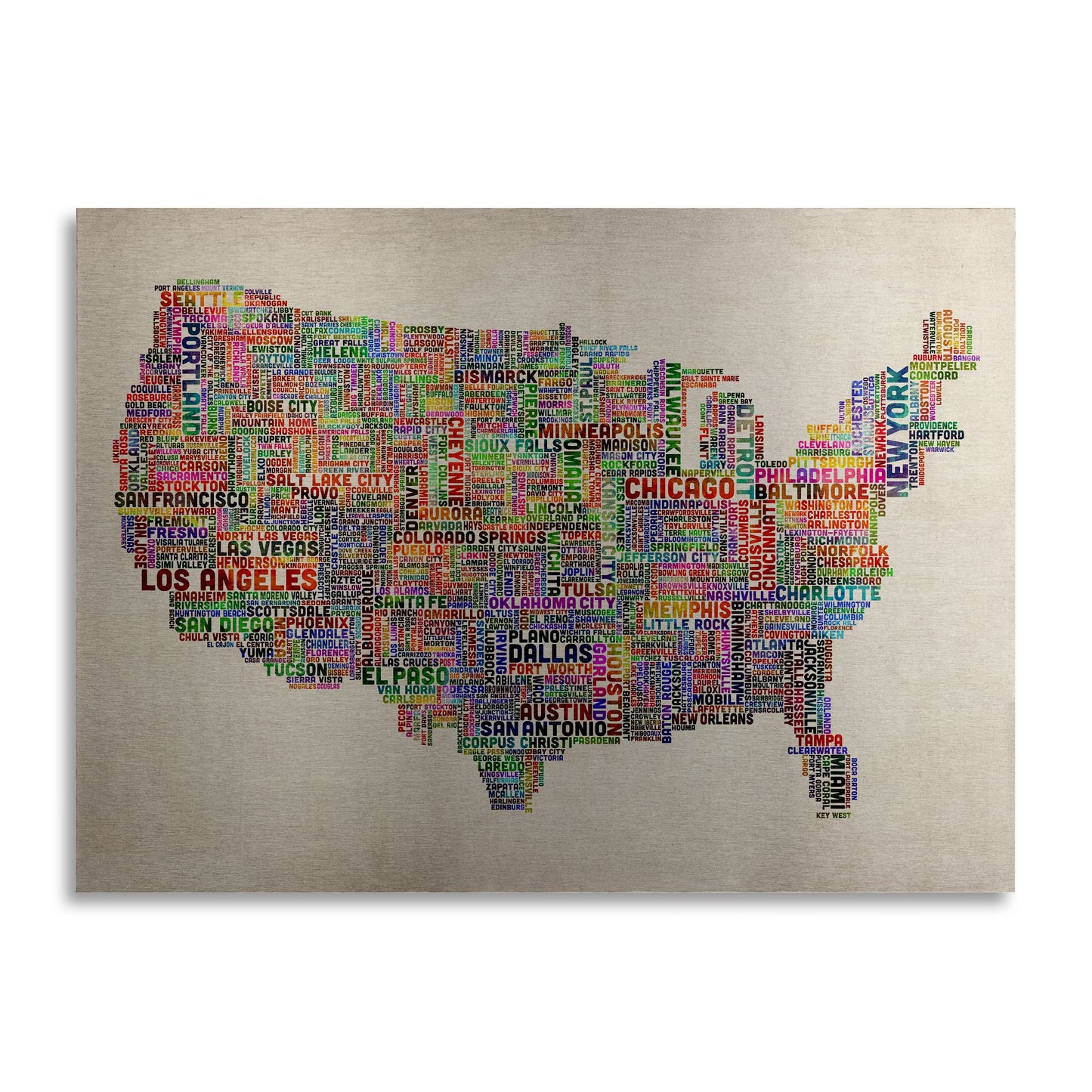 Michael Tompsett 'US Cities Text Map VI' Floating Brushed Aluminum Art