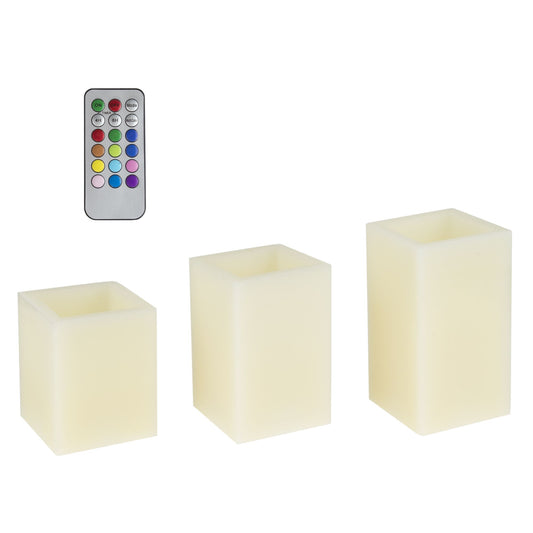 Lavish Home 3 Piece Square Color Changing Flameless Candle with Remote
