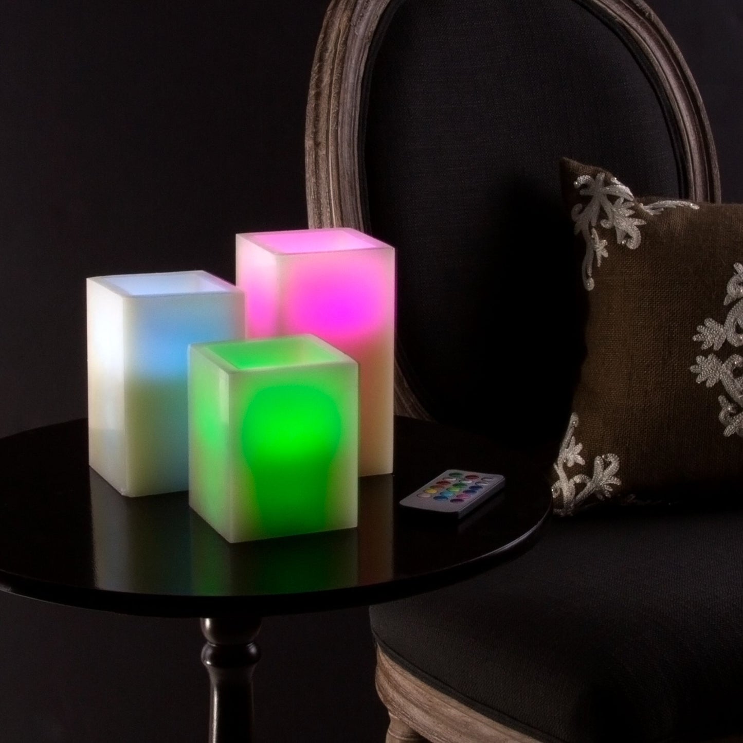Lavish Home 3 Piece Square Color Changing Flameless Candle with Remote