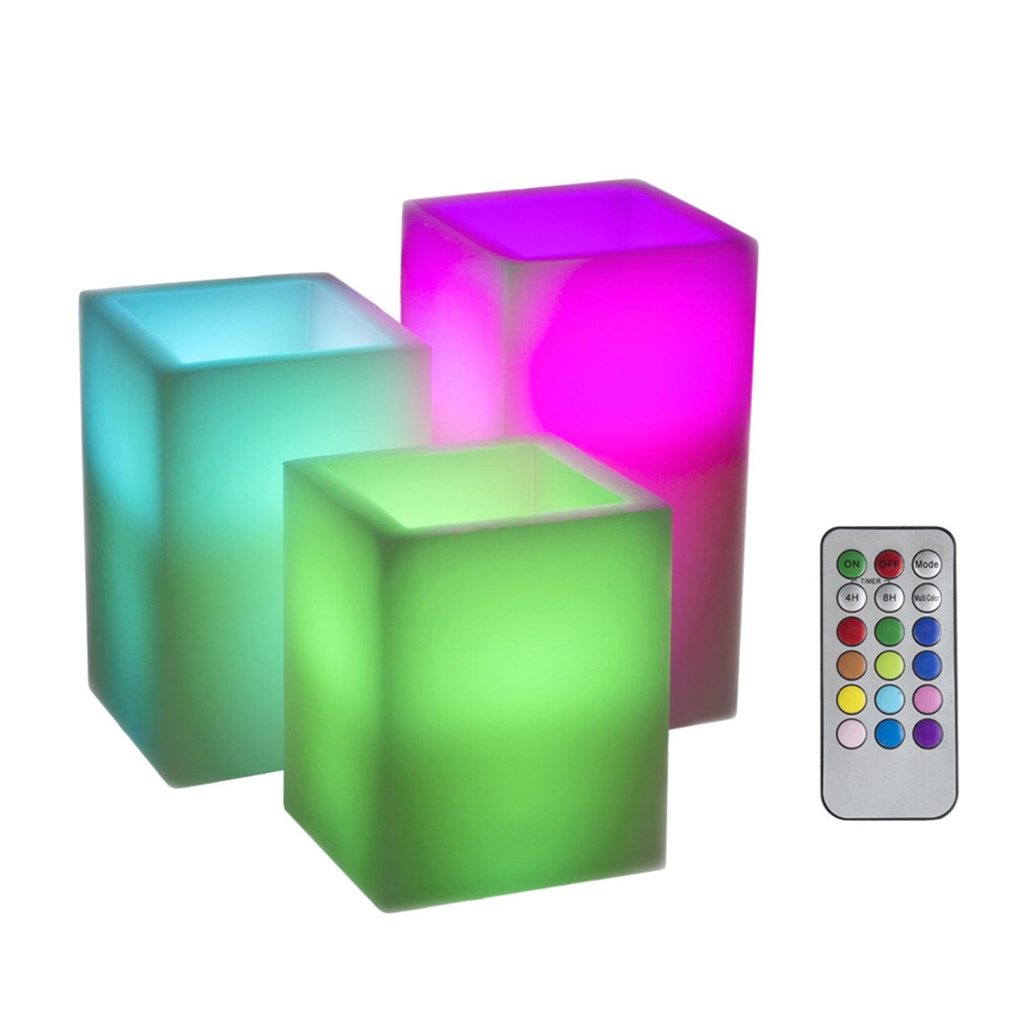 Lavish Home 3 Piece Square Color Changing Flameless Candle with Remote