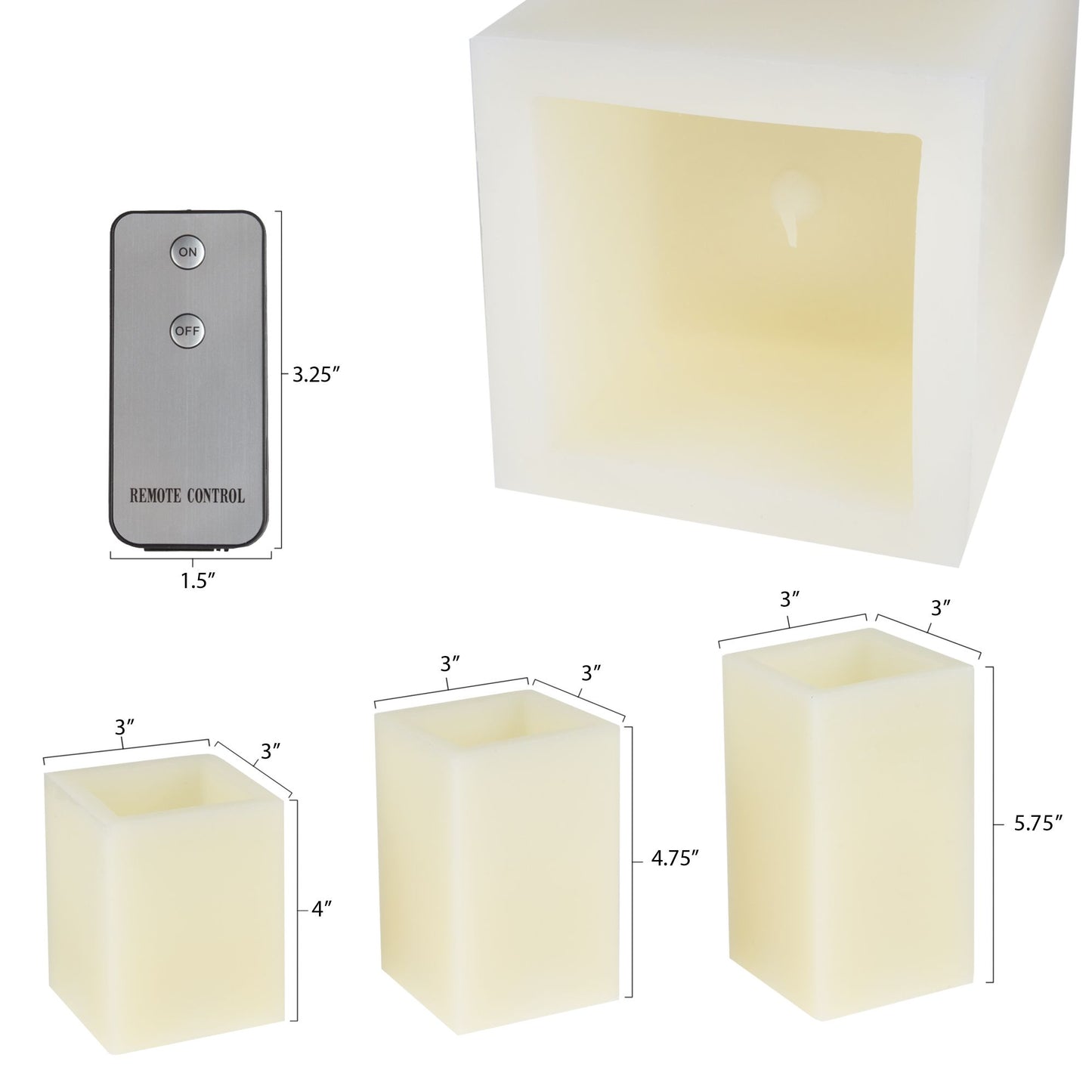 Lavish Home 3 pc Square Flameless Candle Set with Remote