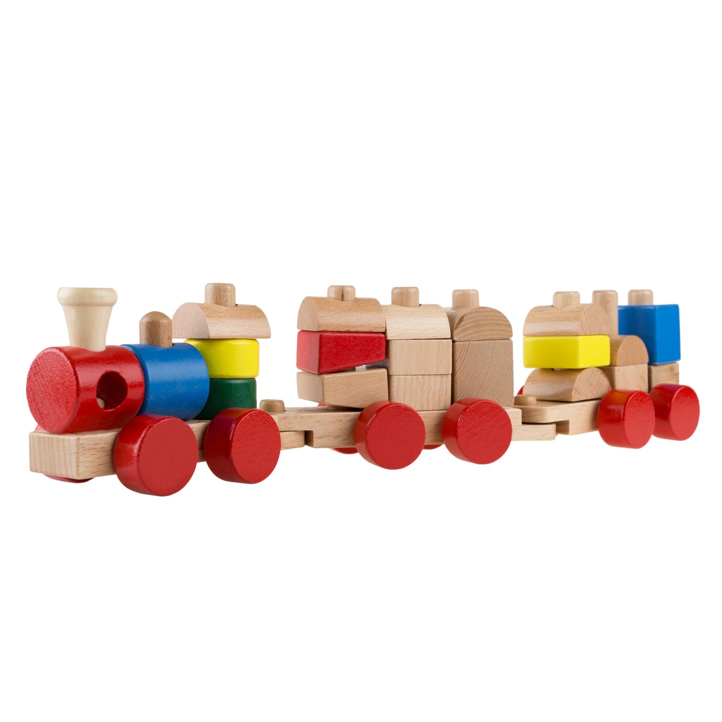 Wooden Toy Stacking Learning Train Set with 20 Interchangeable Wooden Blocks for Boys and Girls, Toddlers by Hey! Play!