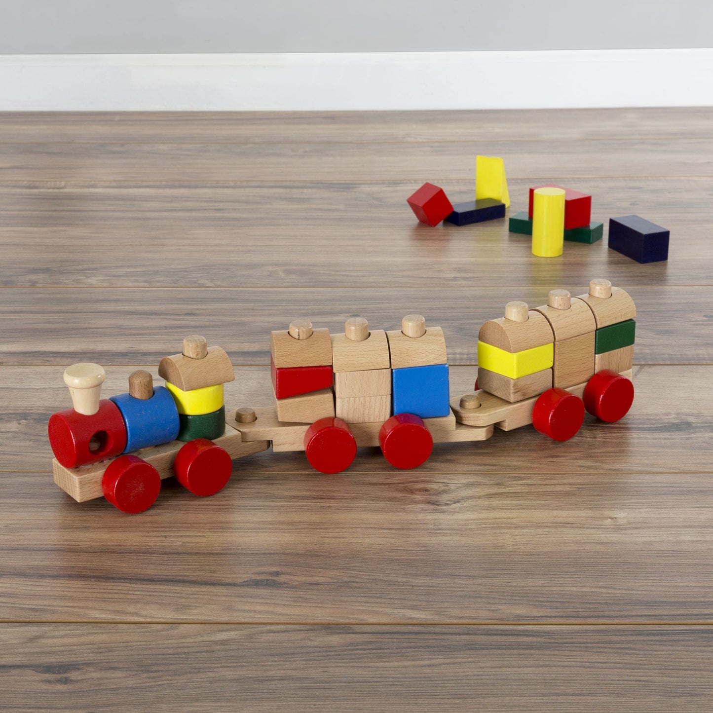 Wooden Toy Stacking Learning Train Set with 20 Interchangeable Wooden Blocks for Boys and Girls, Toddlers by Hey! Play!