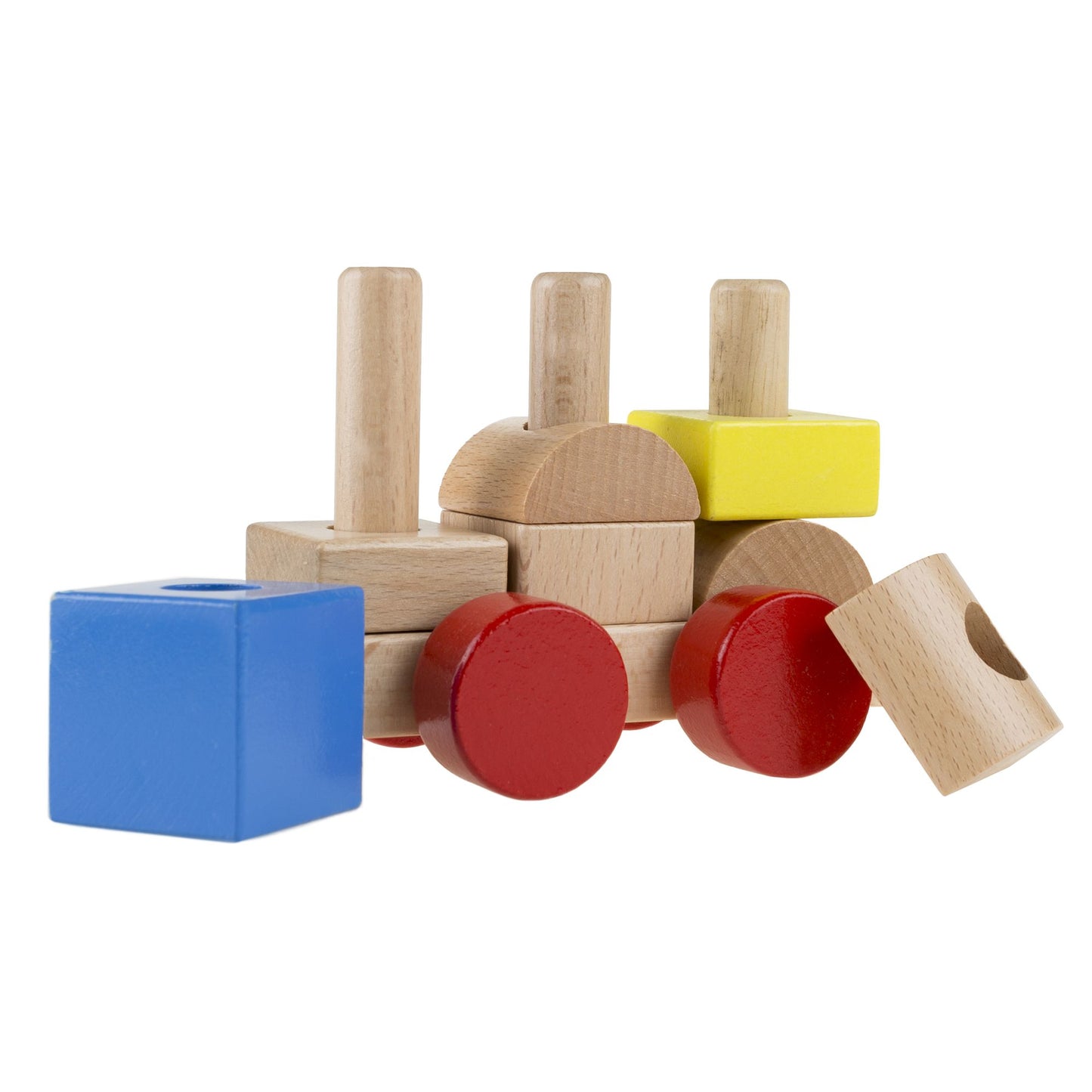 Wooden Toy Stacking Learning Train Set with 20 Interchangeable Wooden Blocks for Boys and Girls, Toddlers by Hey! Play!