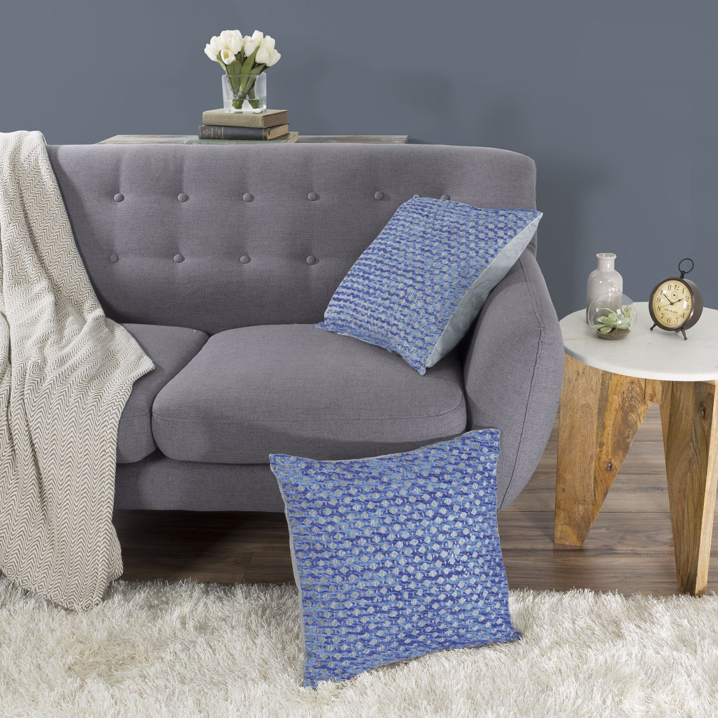 Modern Geometric Textured Throw Pillow and Insert- Home Decor Diamond Design Accent Pillow Invisible Zipper, 18 Inch by Lavish Home Color: Navy Blue