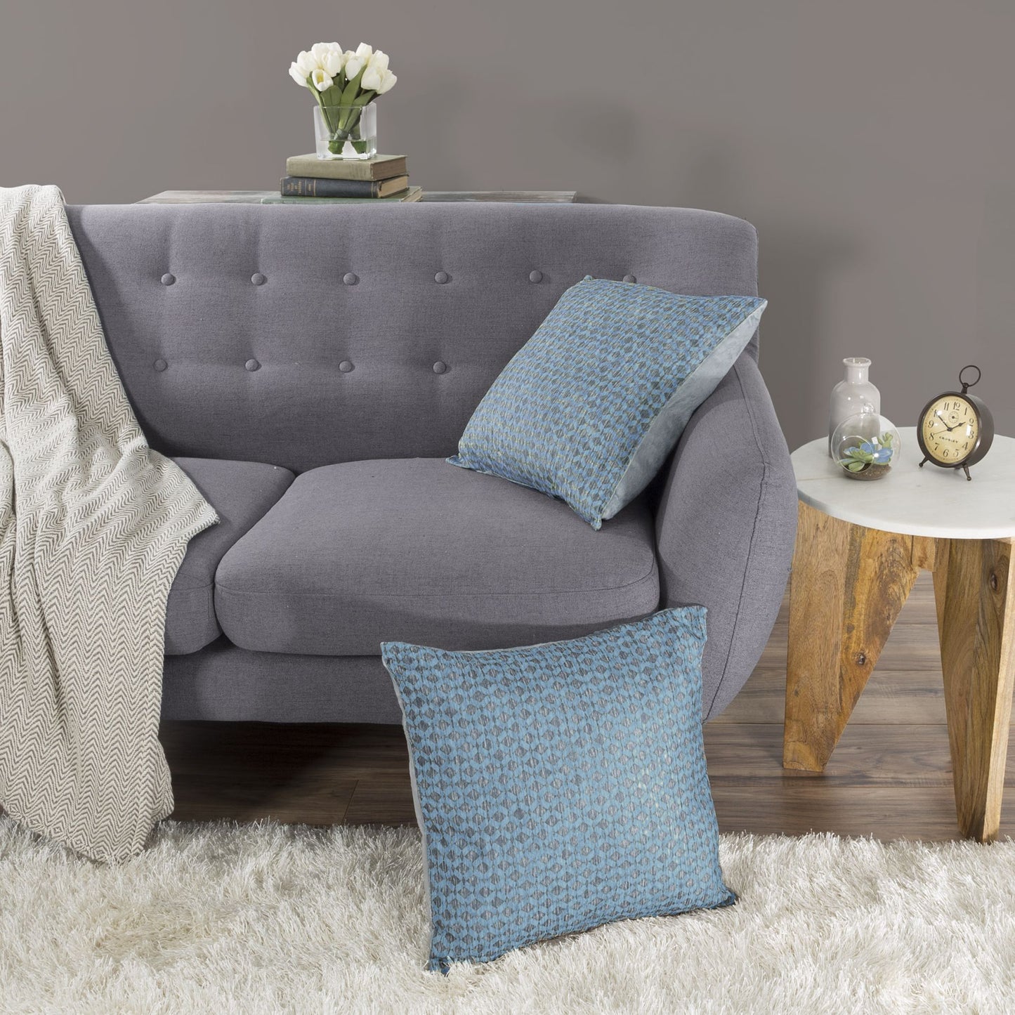 Modern Geometric Textured Throw Pillow and Insert - Home Decor Diamond Design Accent Pillow Invisible Zipper, 18 Inch by Lavish Home Color: Dreamy Blue
