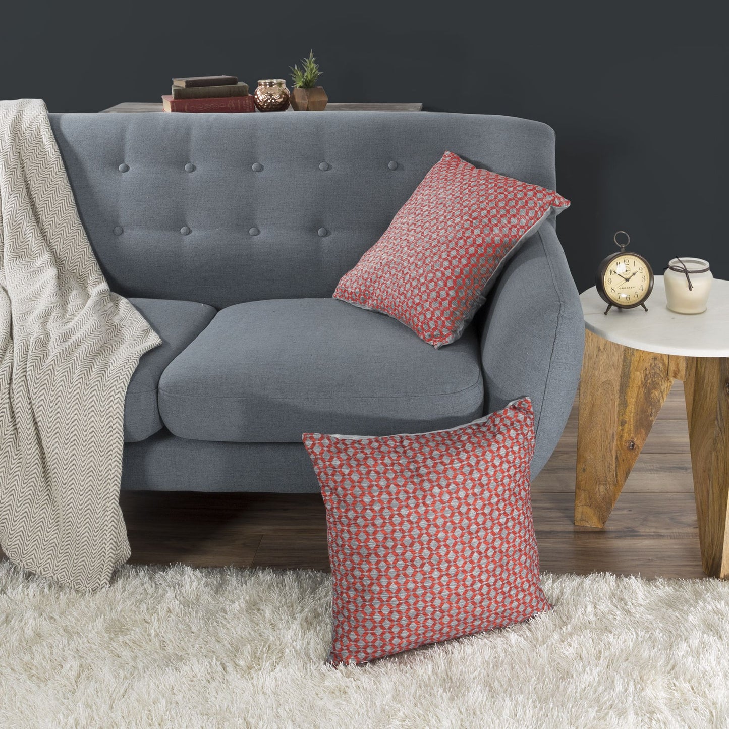 Modern Geometric Textured Decorative Throw Pillow and Insert- Home Decor Diamond Design Accent Pillow Invisible Zipper, 18 Inch by Lavish Home Color: Red