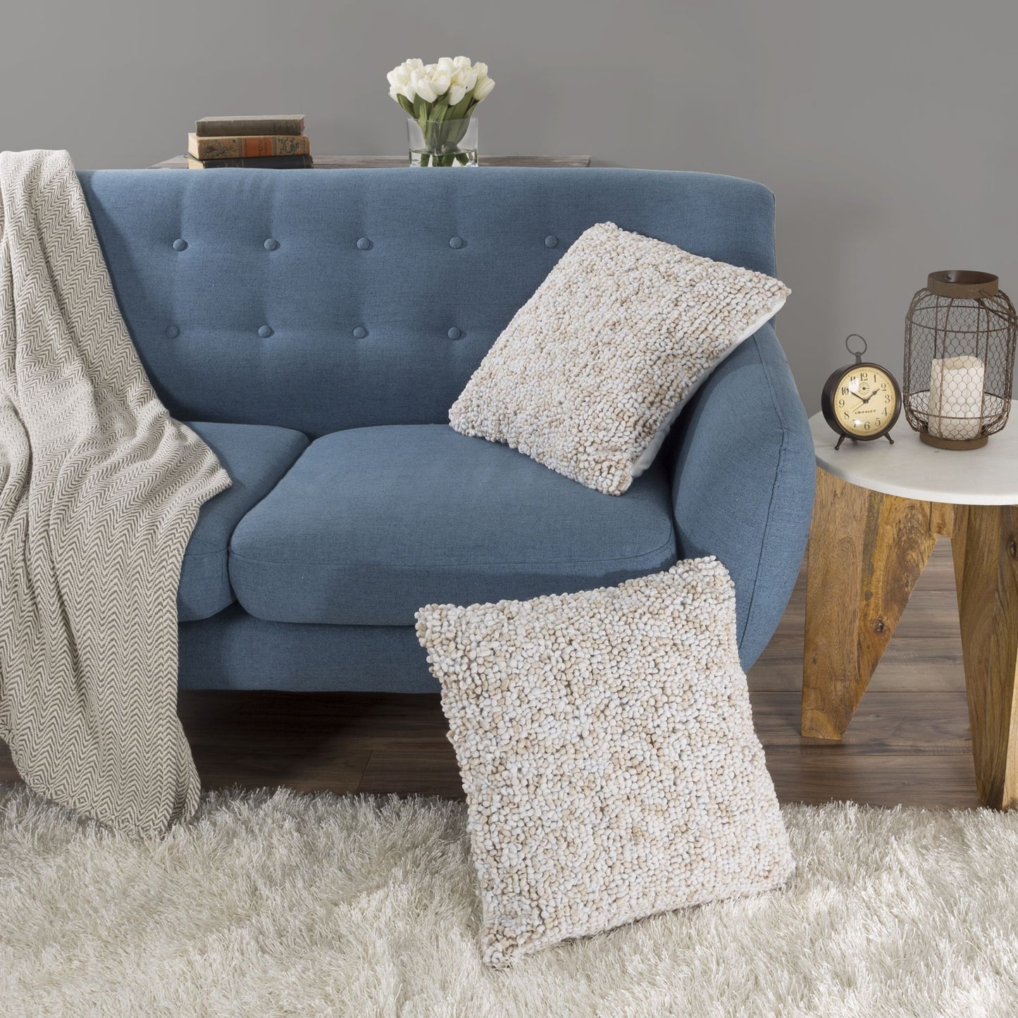 Modern Textured Decorative Throw Pillow and Insert- Home Decor Ombre Loop Accent Pillow with Invisible Zipper, 18 Inch by Lavish Home Color: Ivory Beige