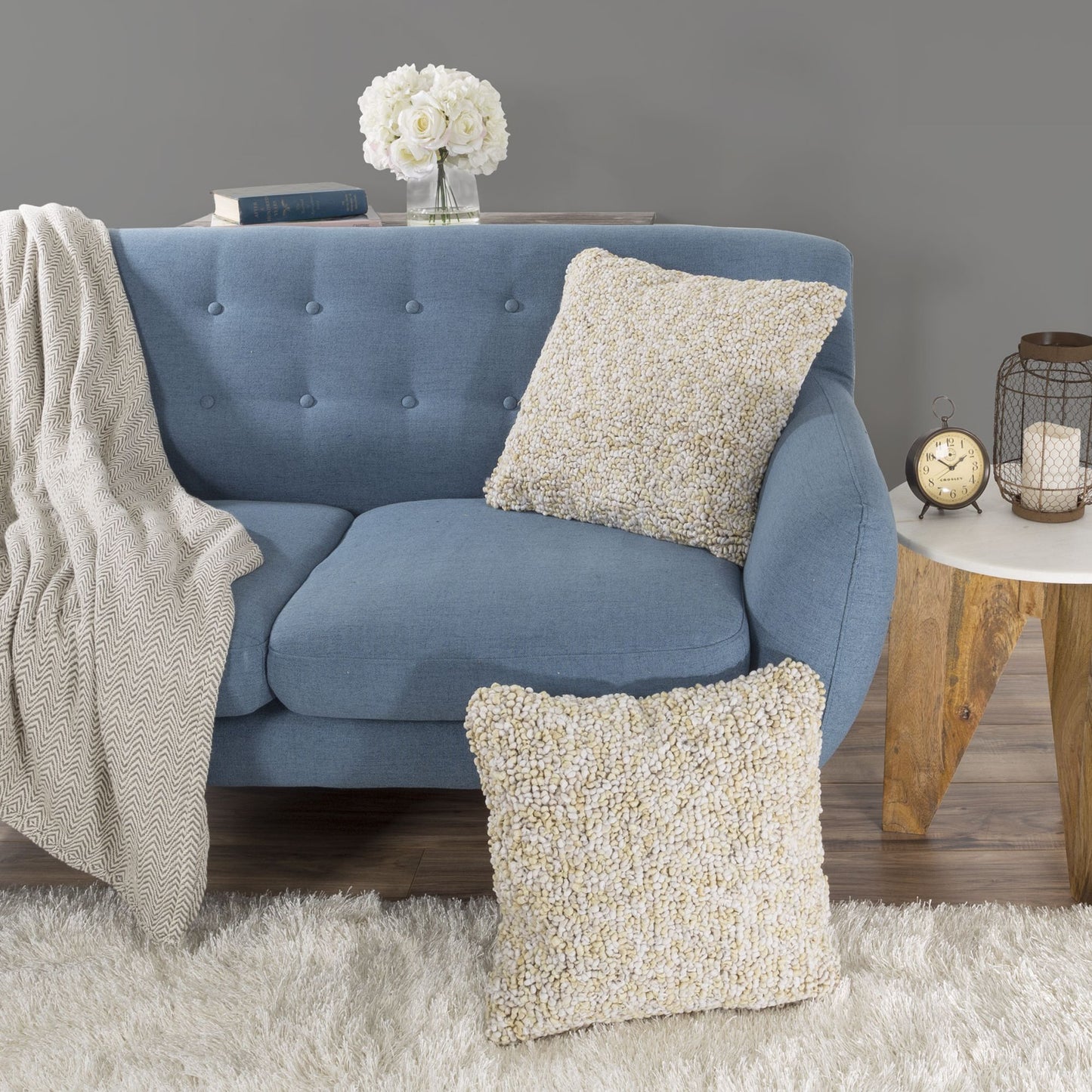 Modern Textured Decorative Throw Pillow and Insert- Home Decor Ombre Loop Accent Pillow with Invisible Zipper, 18 Inch by Lavish Home Color: Beige Ivory