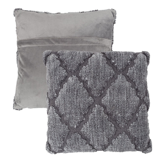 Geometric Textured Decorative Throw Pillow and Insert- Home Decor Lattice Trellis Accent Pillow with Invisible Zipper, 18 Inch by Lavish Home Color: Grey
