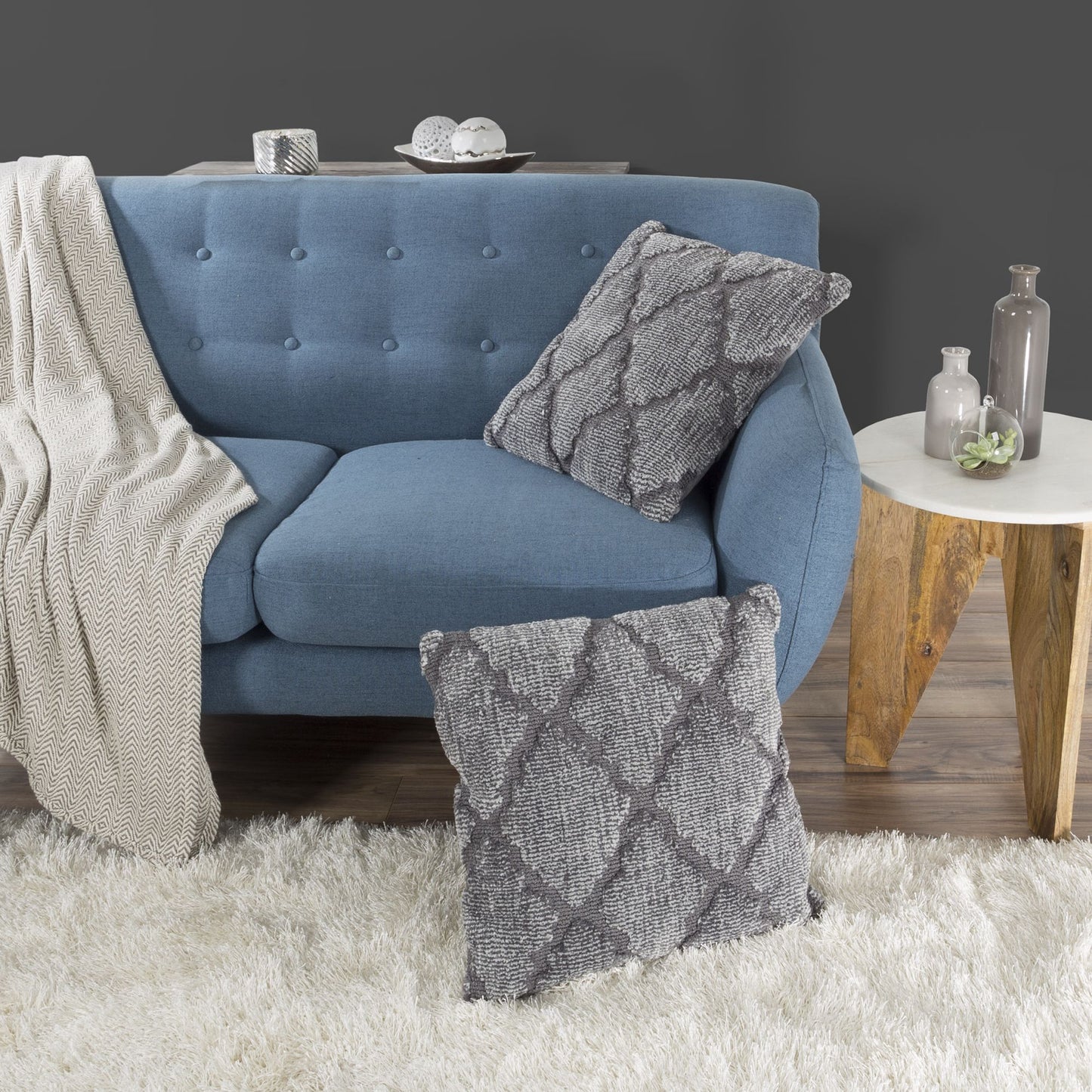 Geometric Textured Decorative Throw Pillow and Insert- Home Decor Lattice Trellis Accent Pillow with Invisible Zipper, 18 Inch by Lavish Home Color: Grey