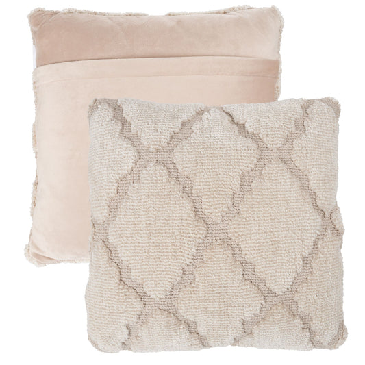 Geometric Textured Decorative Throw Pillow and Insert- Home Decor Lattice Trellis Accent Pillow with Invisible Zipper, 18 Inch by Lavish Home Color: Beige