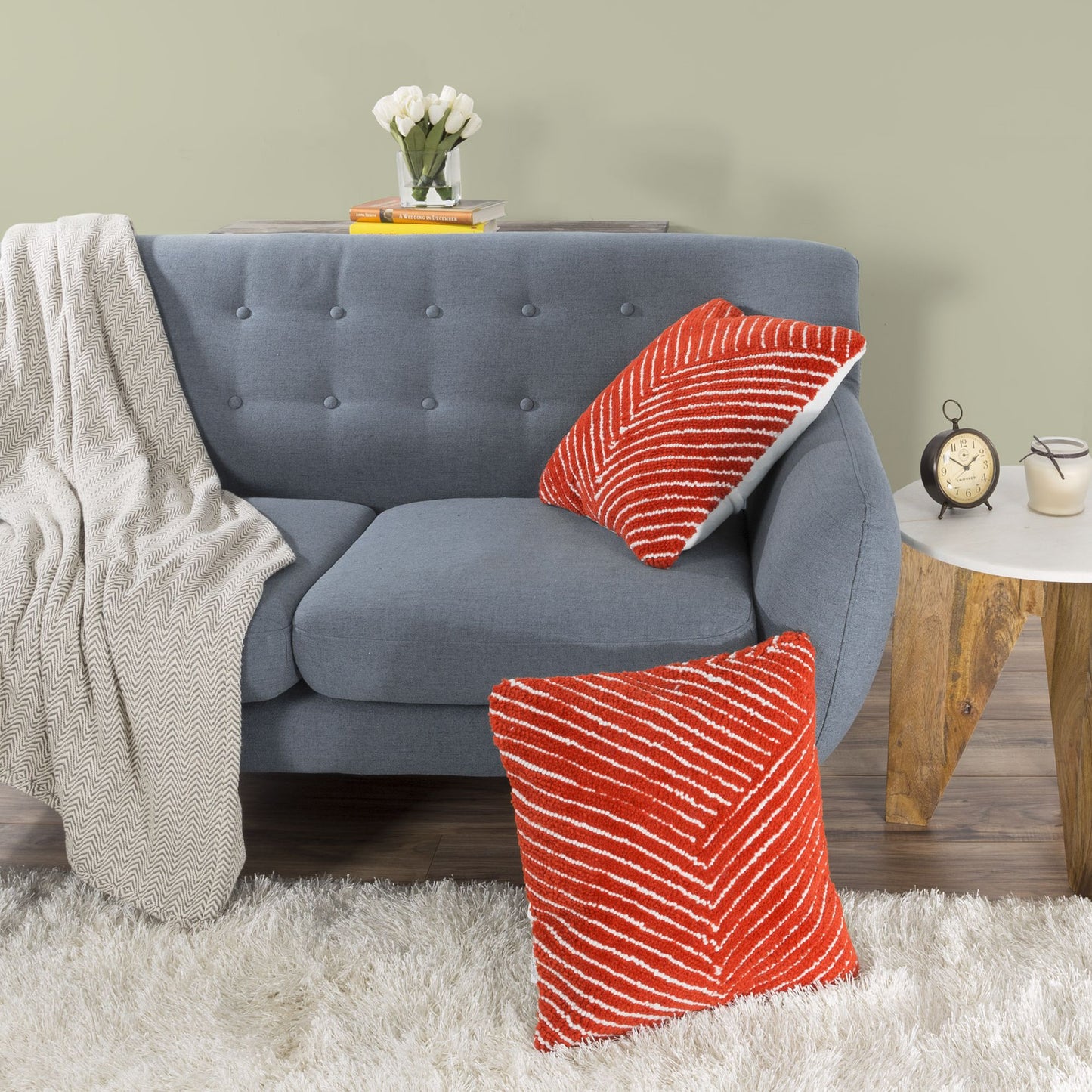 Modern Geometric Decorative Throw Pillow and Insert- Home Decor Diagonal Stripe Accent Pillow with Hidden Zipper, 18 Inch by Lavish Home Color: Clay Red