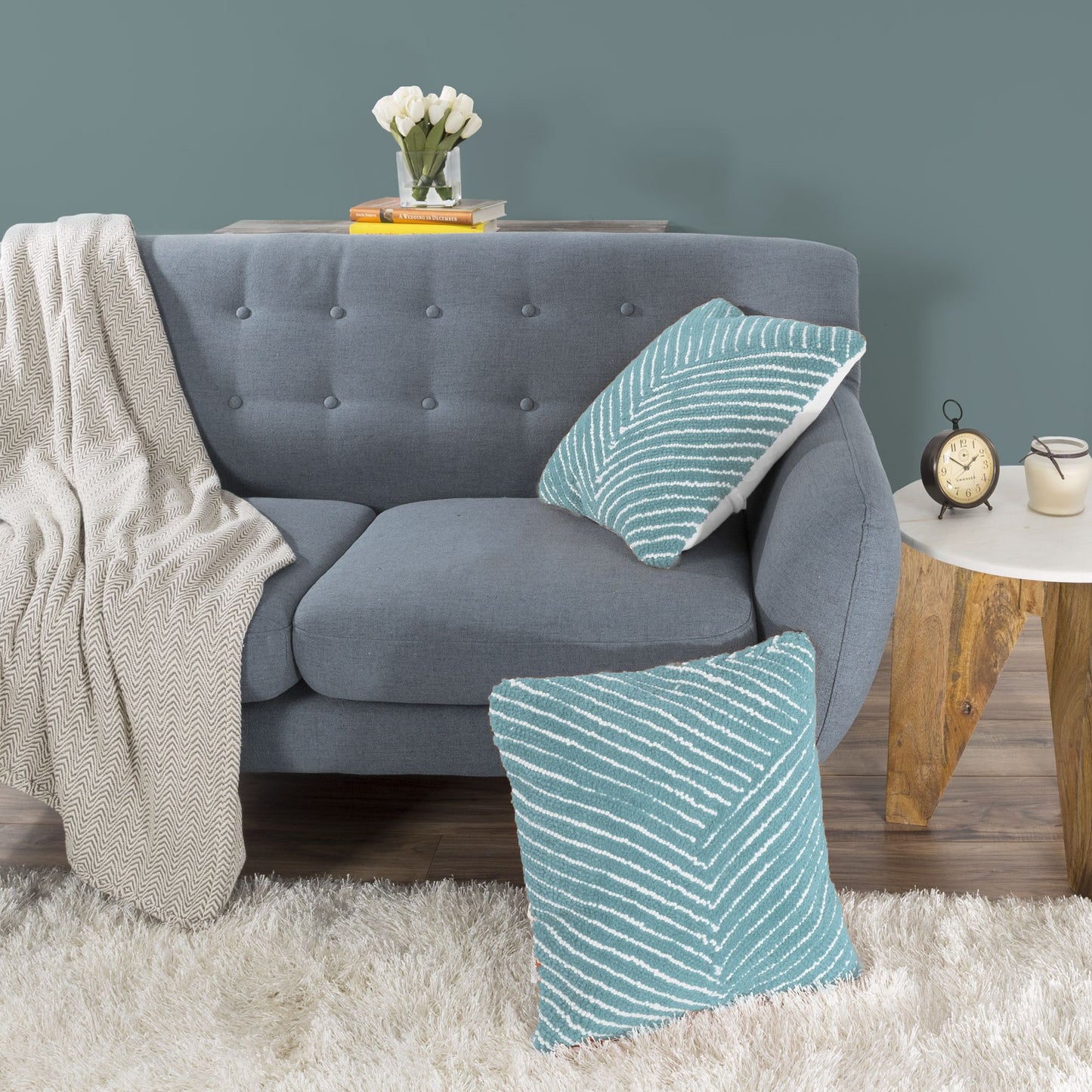 Modern Geometric Decorative Throw Pillow and Insert- Home Decor Diagonal Stripe Accent Pillow with Hidden Zipper, 18 Inch by Lavish Home Color: Dreamy Blue