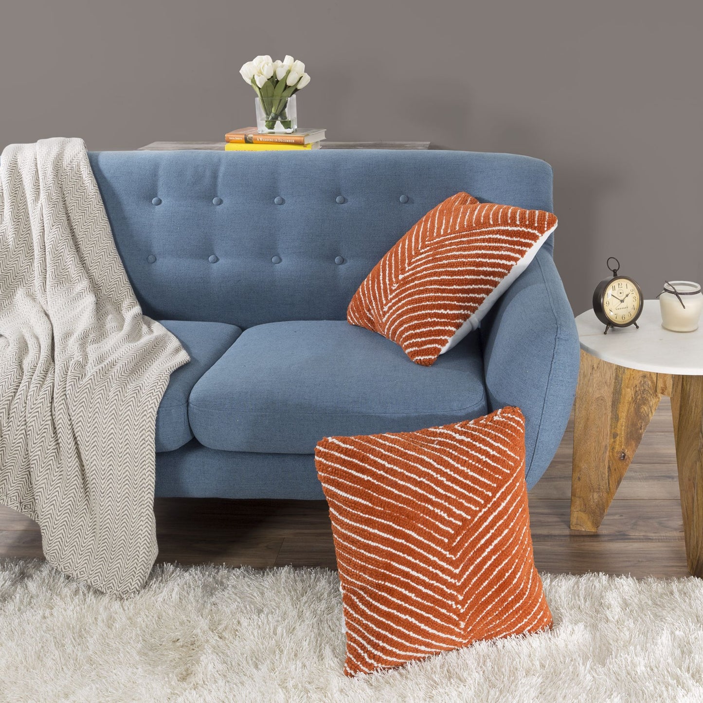 Modern Geometric Decorative Throw Pillow and Insert- Home Decor Diagonal Stripe Accent Pillow with Hidden Zipper, 18 Inch by Lavish Home Color: Burnt Orange