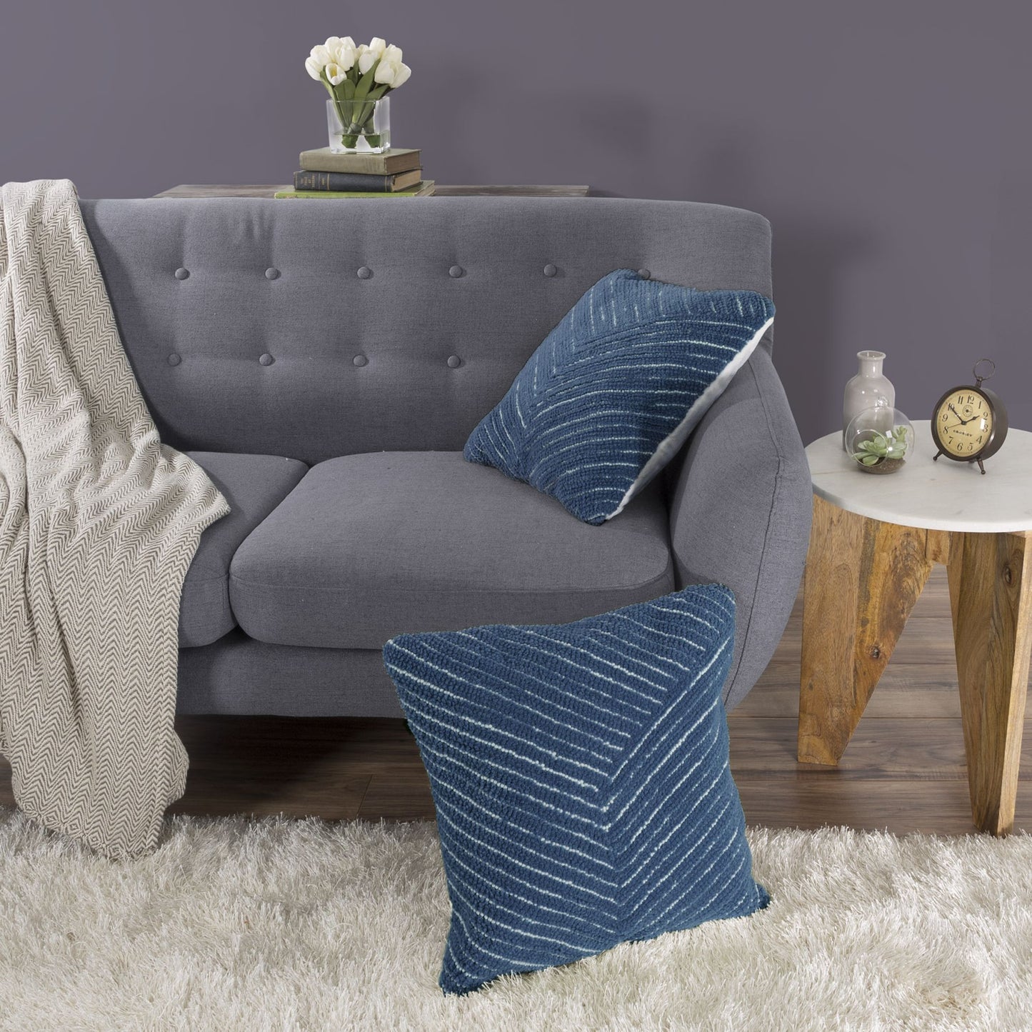 Modern Geometric Decorative Throw Pillow and Insert- Home Decor Diagonal Stripe Accent Pillow with Hidden Zipper, 18 Inch by Lavish Home Color: Navy Blue