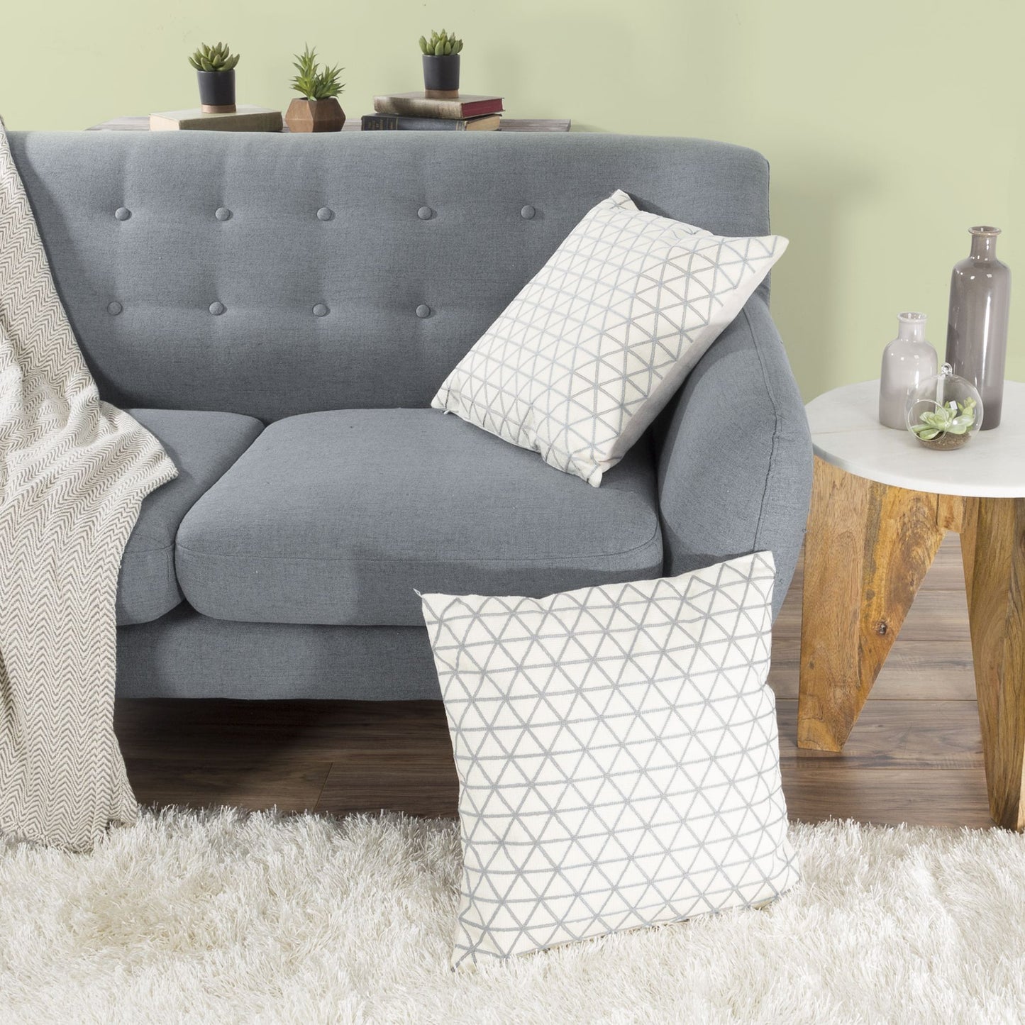 Modern Geometric Decorative Throw Pillow and Insert- Home Decor Triangle Accent Pillow Invisible Zipper, 18 Inch by Lavish Home Color: Ivory Silver Grey