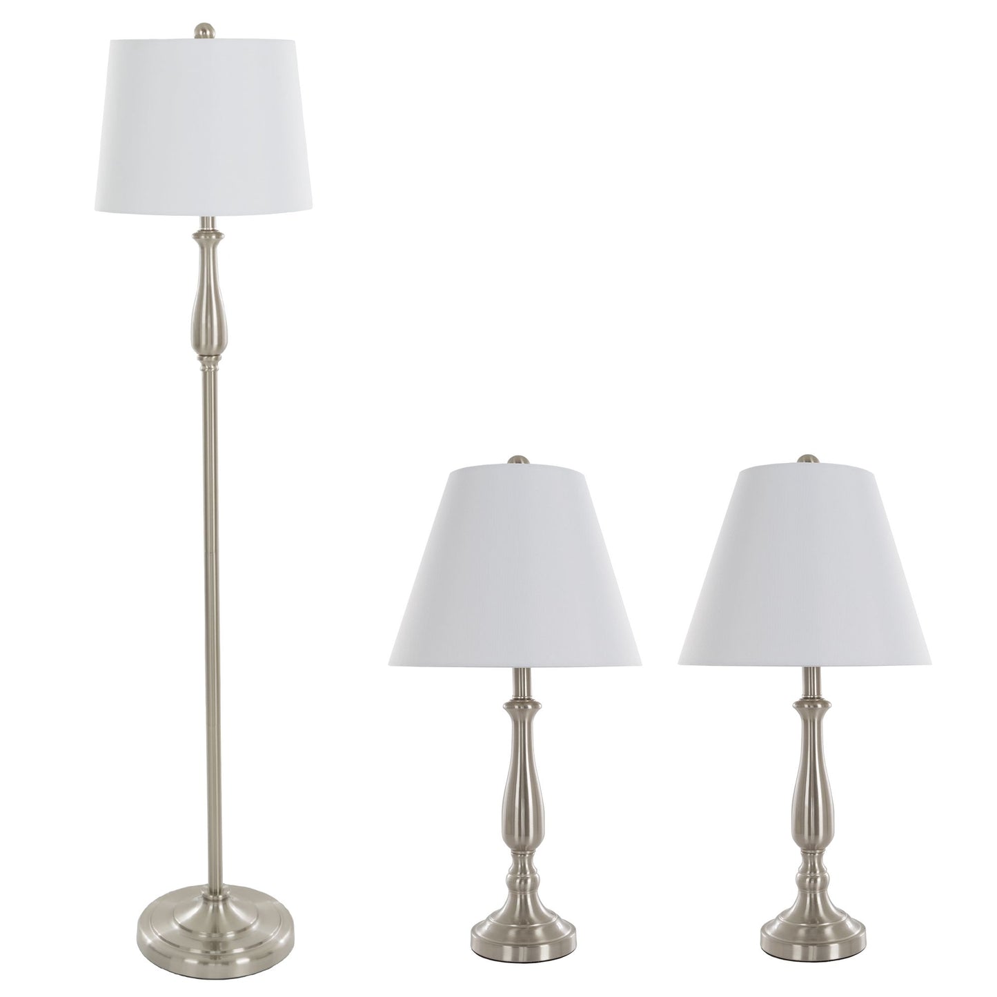 Table Lamps and Floor Lamp Set of 3, Traditional Brushed Steel (3 LED Bulbs included) by Lavish Home