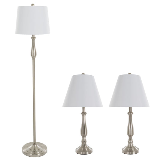 Table Lamps and Floor Lamp Set of 3, Traditional Brushed Steel (3 LED Bulbs included) by Lavish Home