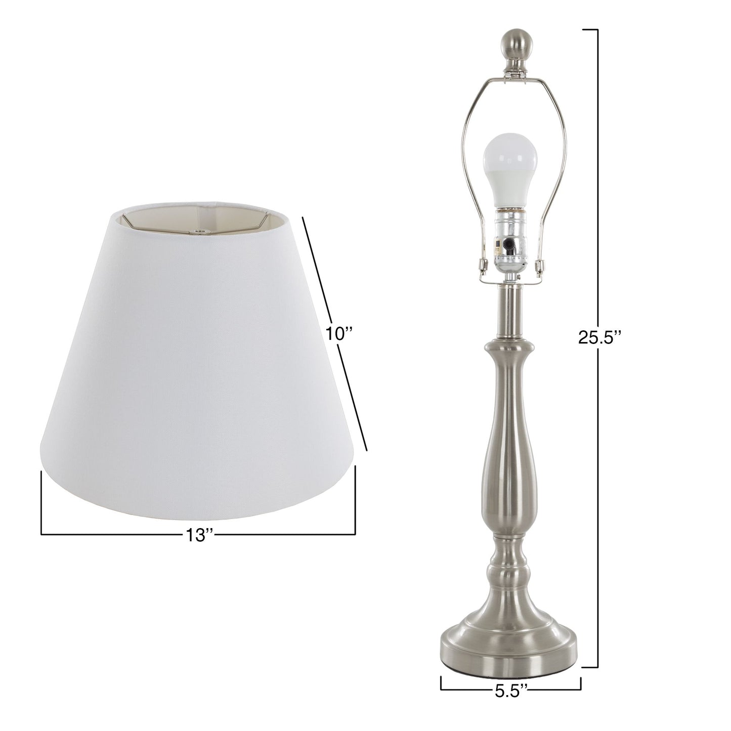 Table Lamps and Floor Lamp Set of 3, Traditional Brushed Steel (3 LED Bulbs included) by Lavish Home
