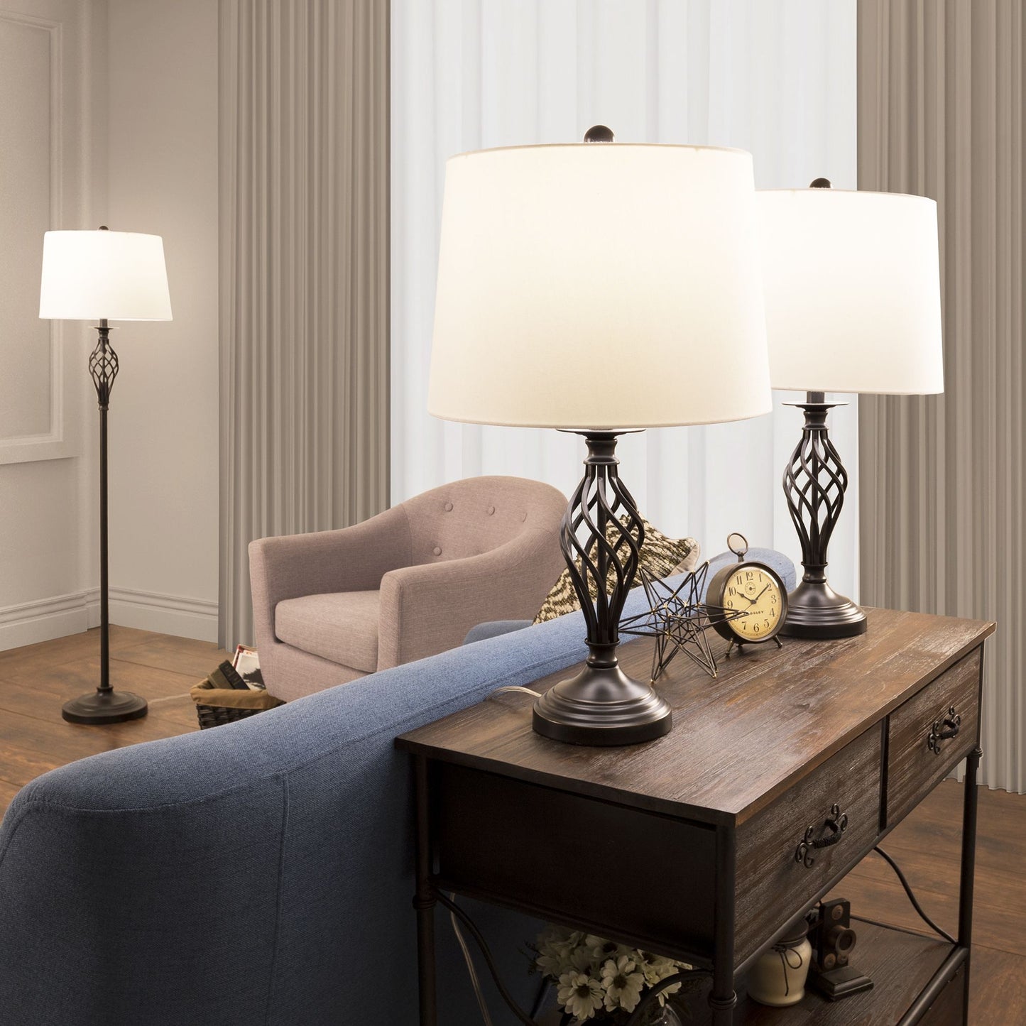 Table Lamps and Floor Lamp Set of 3, Spiral Cage Design (3 LED Bulbs included) by Lavish Home