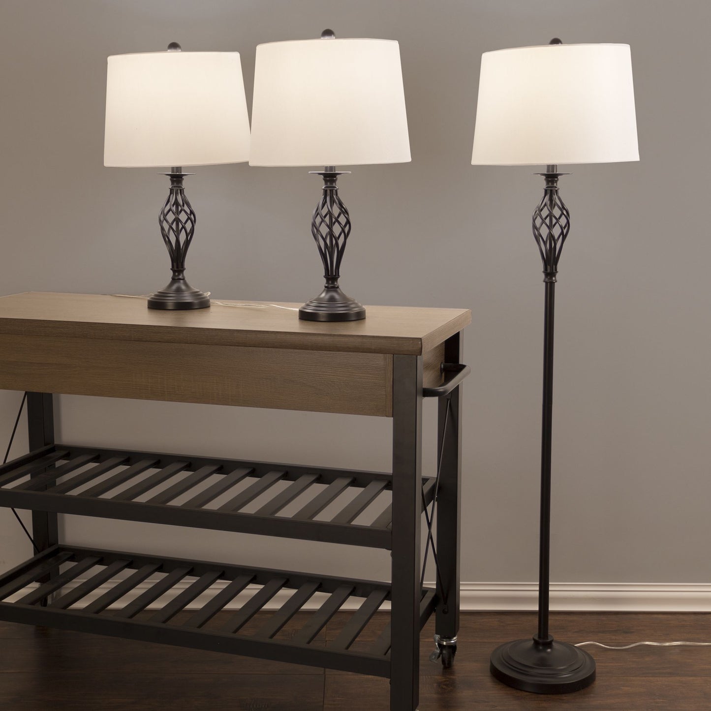 Table Lamps and Floor Lamp Set of 3, Spiral Cage Design (3 LED Bulbs included) by Lavish Home