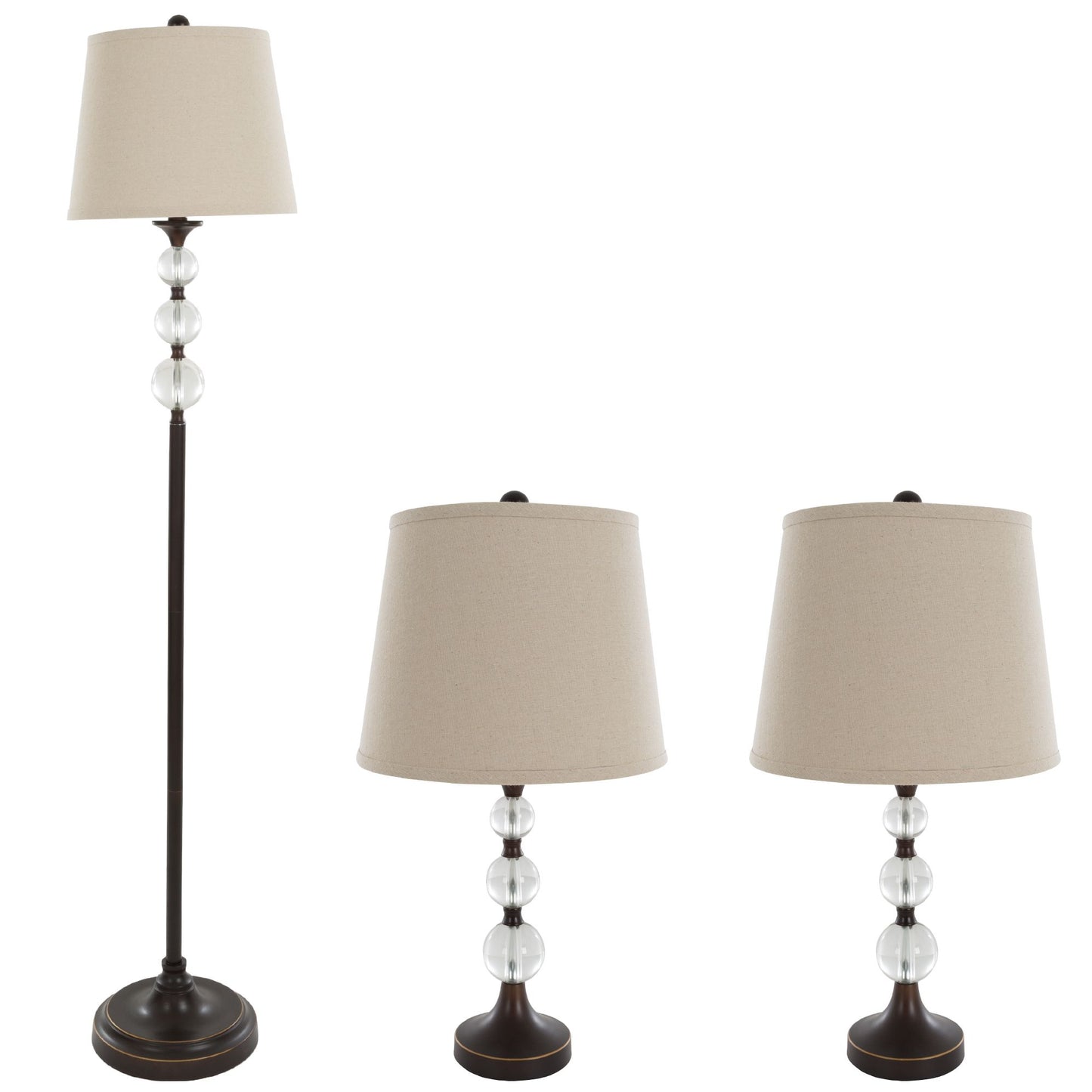Table Lamps and Floor Lamp Set of 3,Crystal Balls with Bronze (3 LED Bulbs included) by Lavish Home