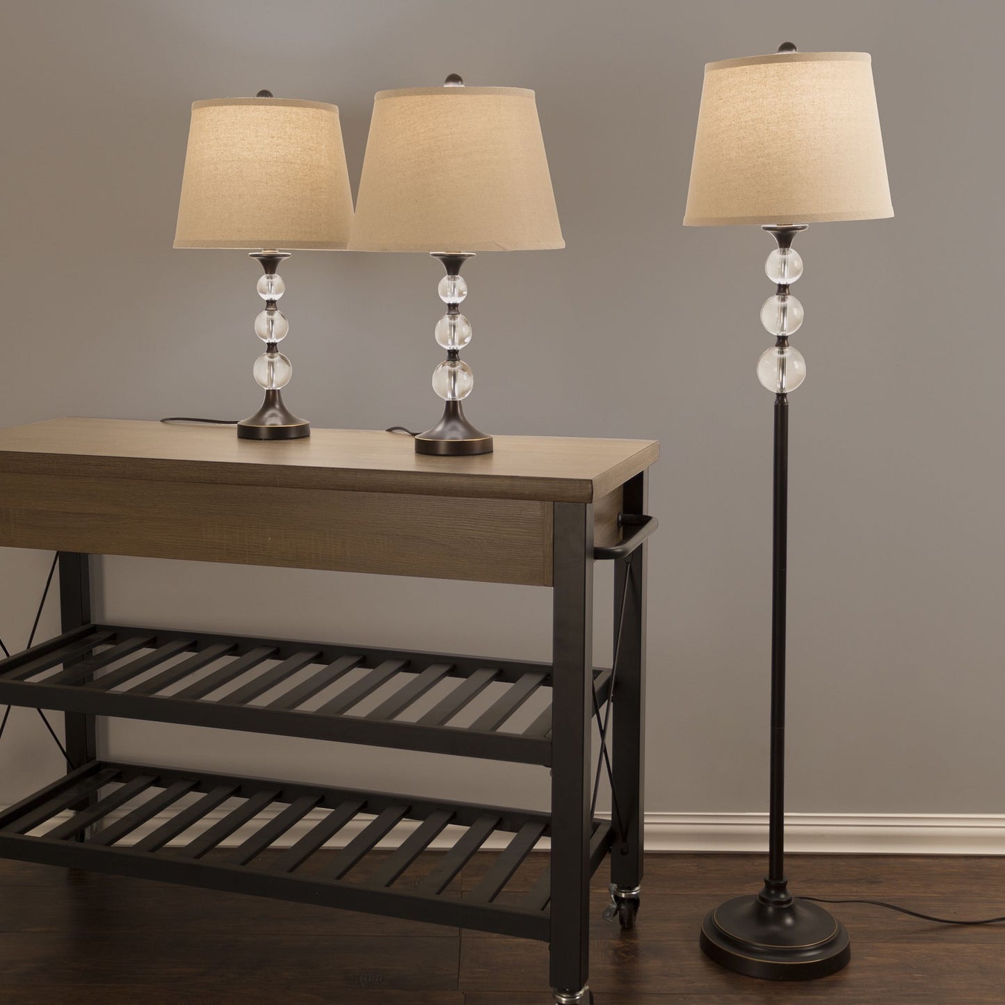 Table Lamps and Floor Lamp Set of 3,Crystal Balls with Bronze (3 LED Bulbs included) by Lavish Home