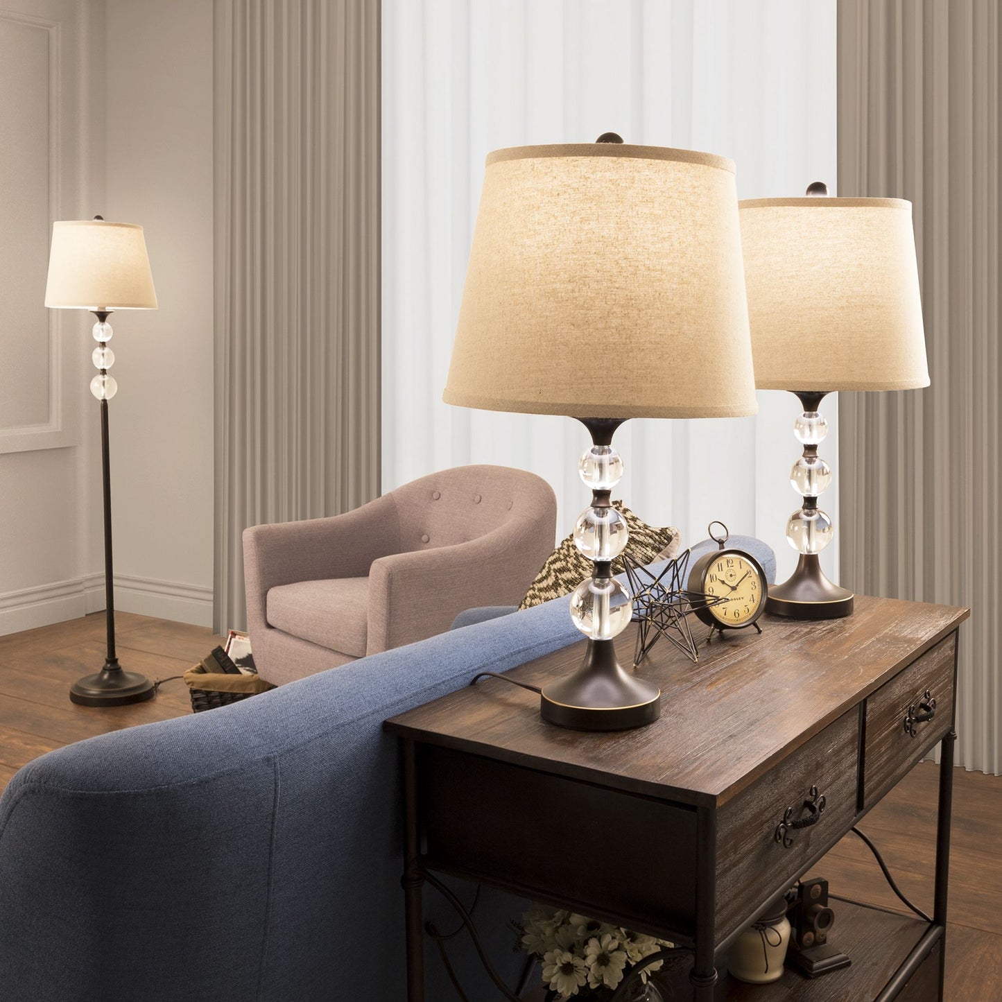 Table Lamps and Floor Lamp Set of 3,Crystal Balls with Bronze (3 LED Bulbs included) by Lavish Home
