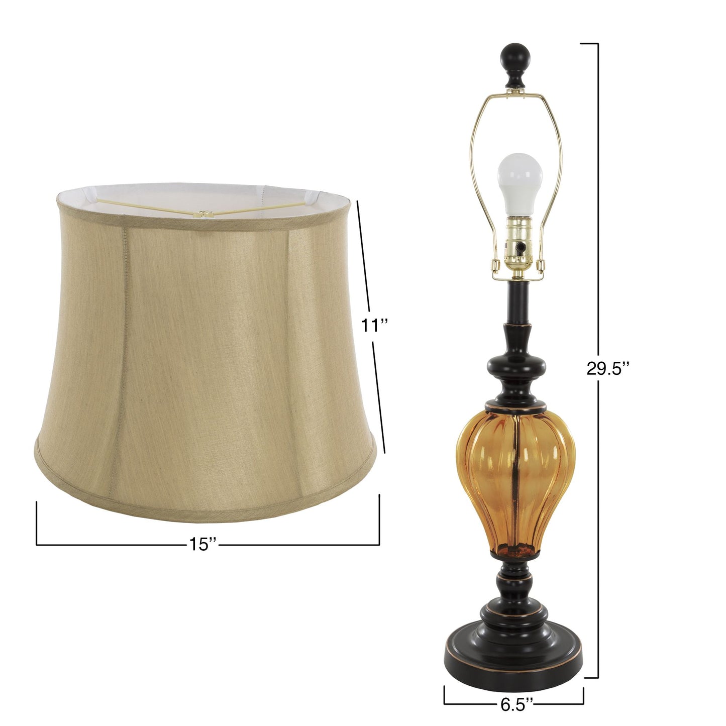 Table Lamps and Floor Lamp Set of 3, Amber Glass (3 LED Bulbs included) by Lavish Home