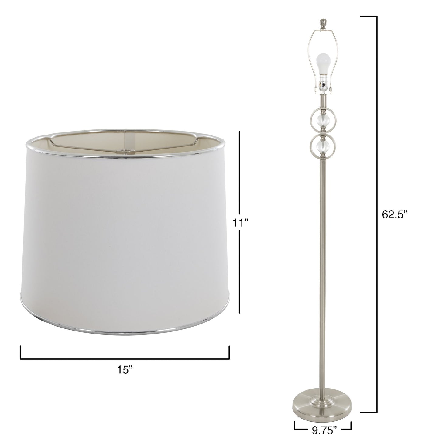 Table Lamps and Floor Lamp Set of 3, Modern Brushed Steel (3 LED Bulbs included) by Lavish Home
