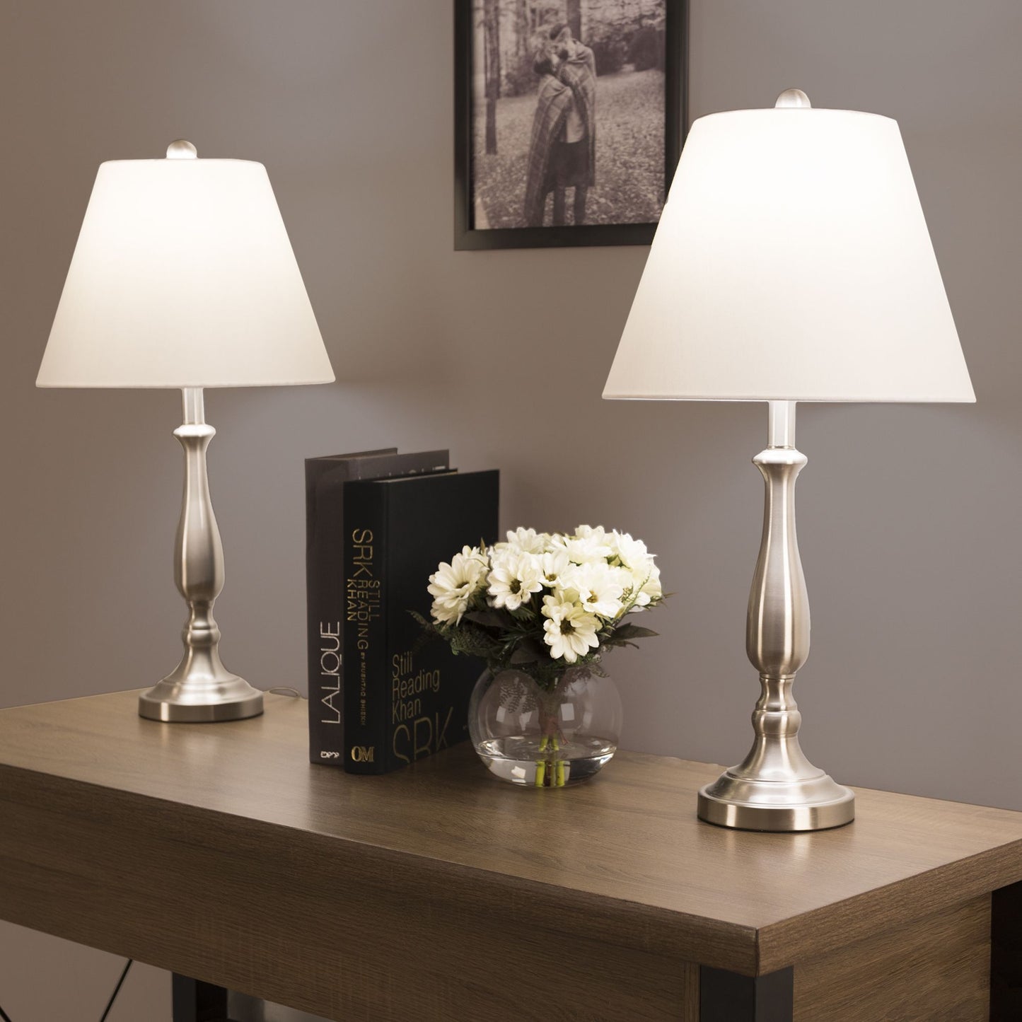 Table Lamps Set of 2, Traditional Brushed Steel (2 LED Bulbs included) by Lavish Home