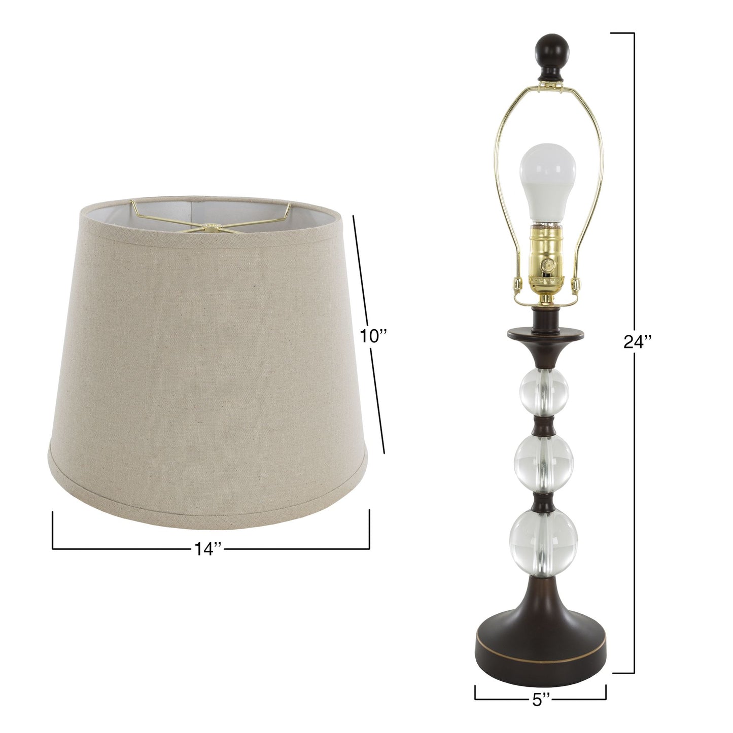 Table Lamps Set of 2, Crystal Balls with Bronze (2 LED Bulbs included) by Lavish Home