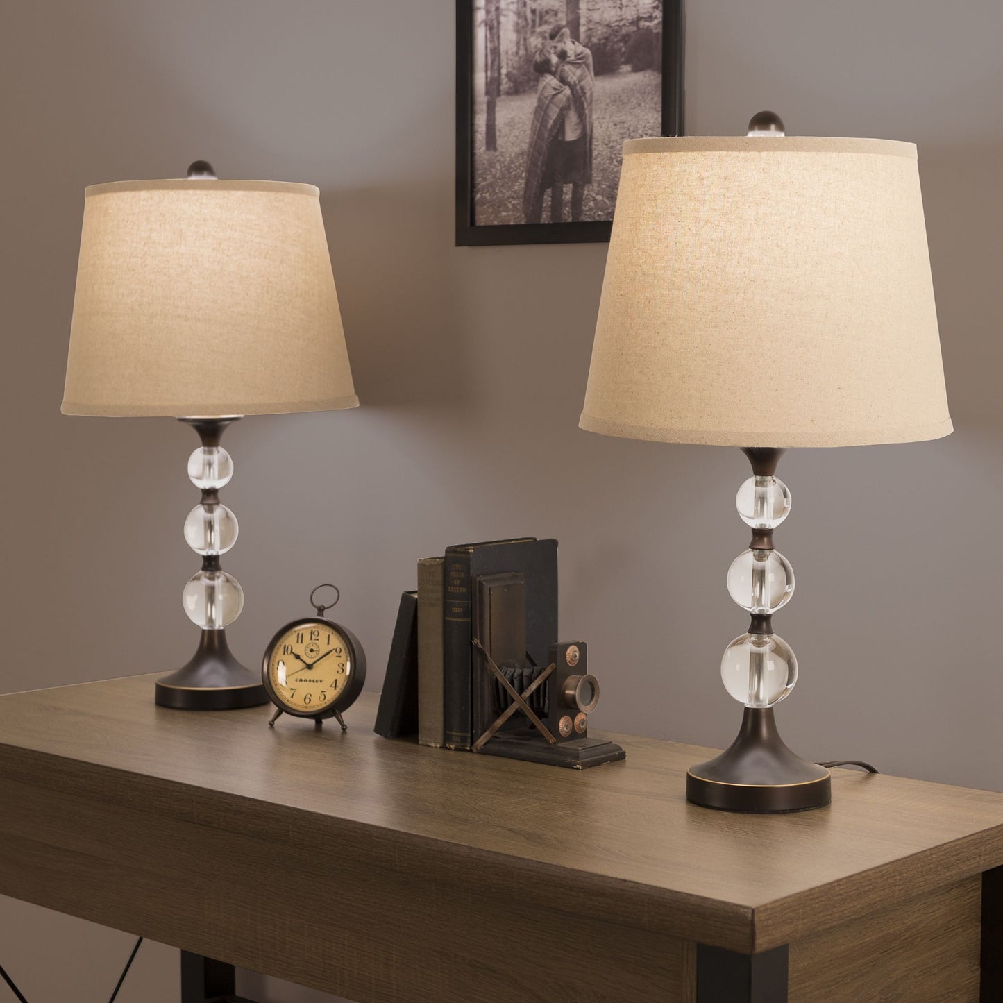 Table Lamps Set of 2, Crystal Balls with Bronze (2 LED Bulbs included) by Lavish Home