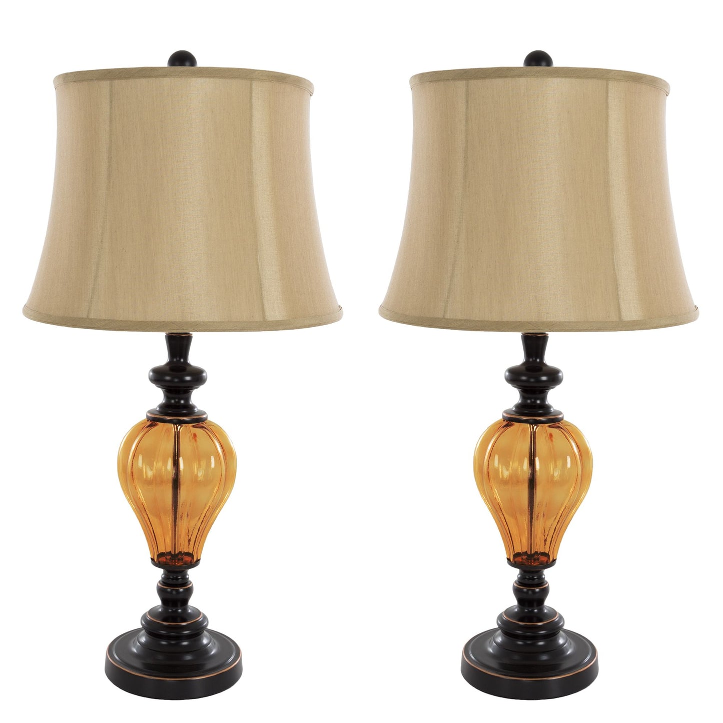 Table Lamps Set of 2, Amber Glass (2 LED Bulbs included) by Lavish Home