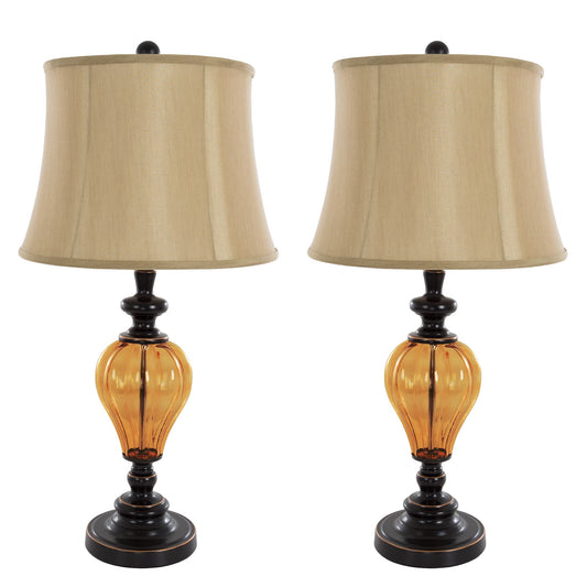 Table Lamps Set of 2, Amber Glass (2 LED Bulbs included) by Lavish Home