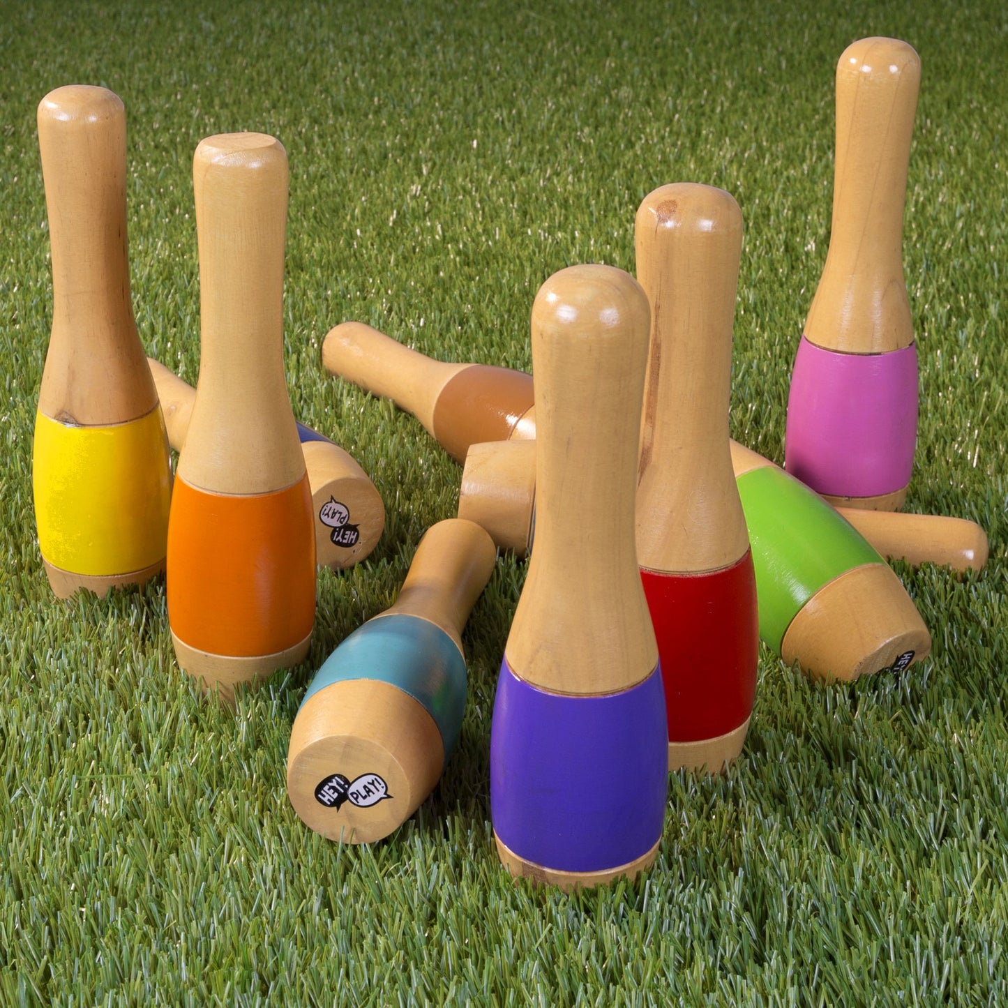 Lawn Bowling, 9.5 inch Tall Wooden Lawn Game, Indoor amp; Outdoor Toy, Adults amp; Kids, Multi-color, by Hey! Play!