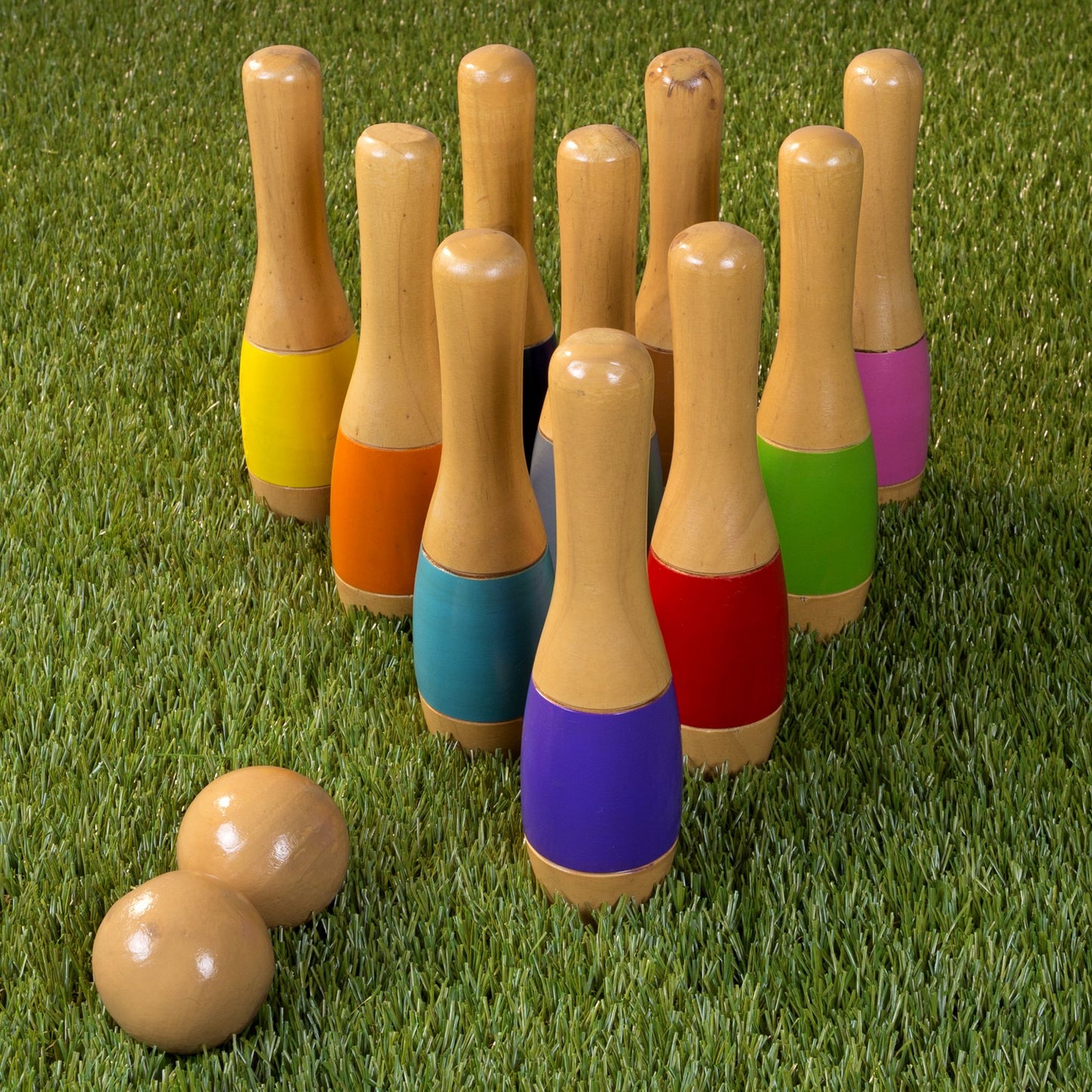 Lawn Bowling, 9.5 inch Tall Wooden Lawn Game, Indoor amp; Outdoor Toy, Adults amp; Kids, Multi-color, by Hey! Play!