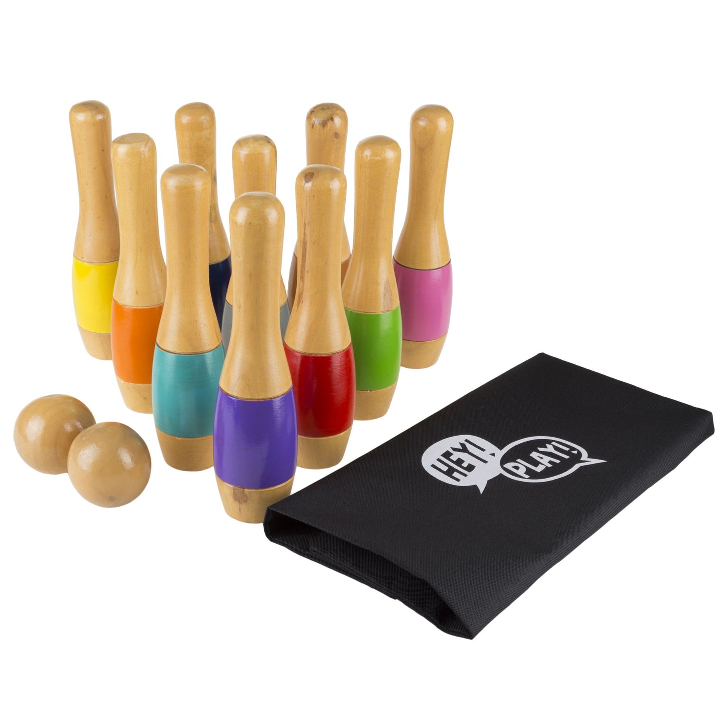 Lawn Bowling, 9.5 inch Tall Wooden Lawn Game, Indoor amp; Outdoor Toy, Adults amp; Kids, Multi-color, by Hey! Play!