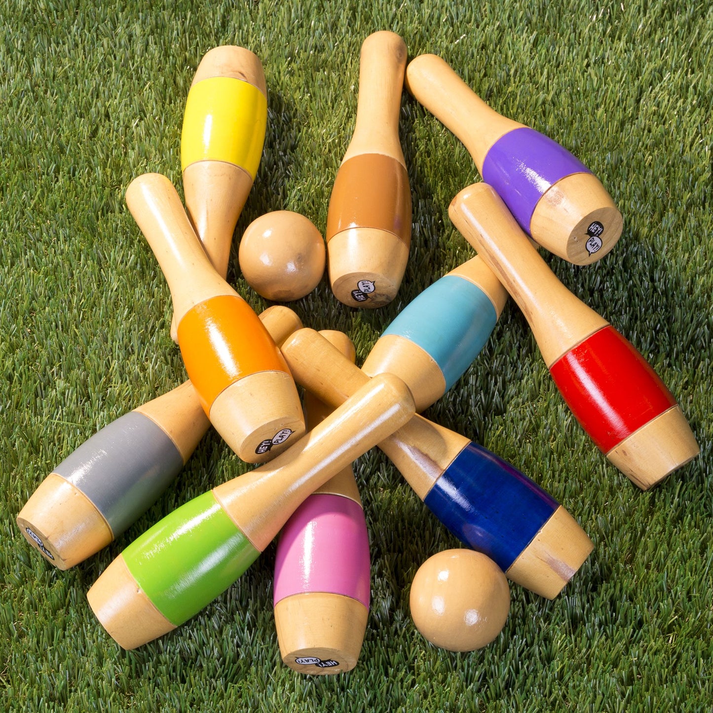 Lawn Bowling, 9.5 inch Tall Wooden Lawn Game, Indoor amp; Outdoor Toy, Adults amp; Kids, Multi-color, by Hey! Play!