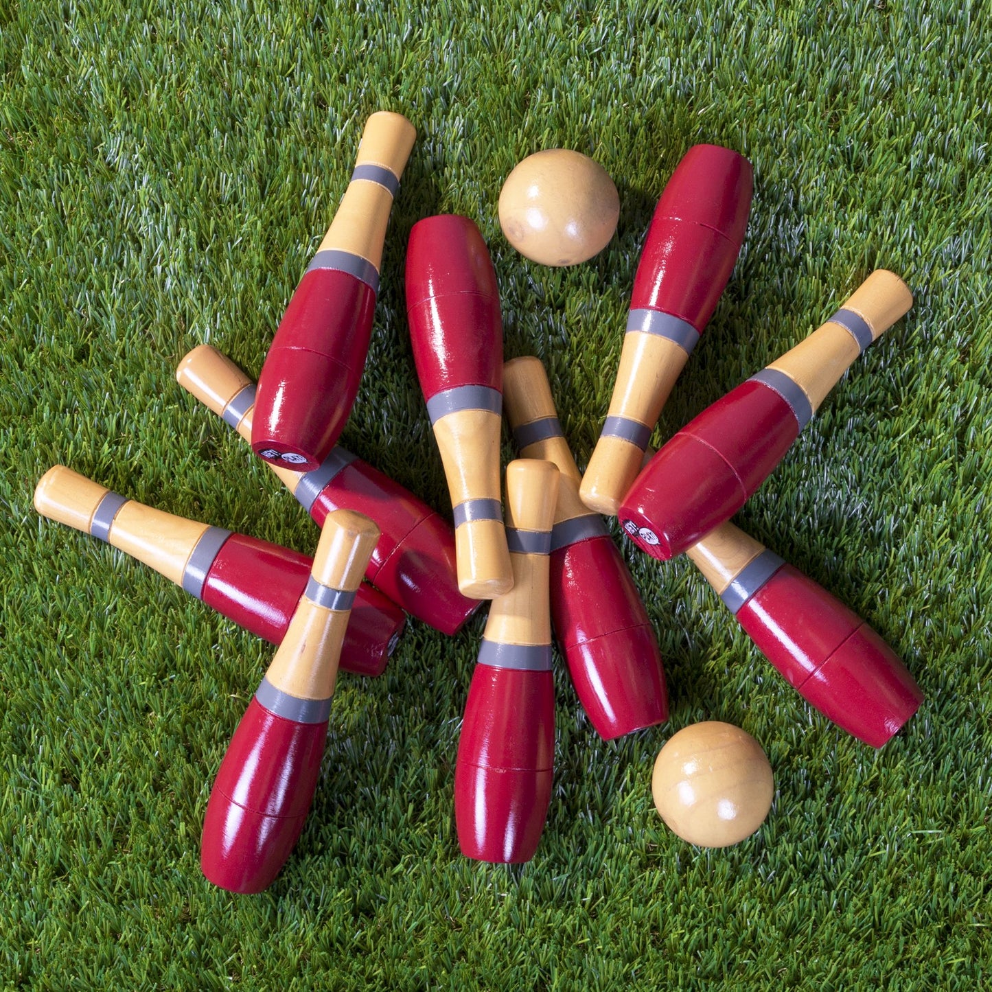 Lawn Bowling, 8 inch Tall Wooden Lawn Game, Indoor amp; Outdoor Toy, Adults amp; Kids, Red and Gray, by Hey! Play!