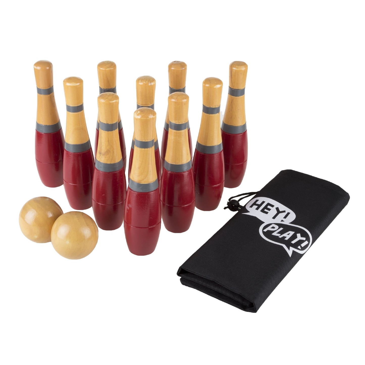 Lawn Bowling, 8 inch Tall Wooden Lawn Game, Indoor amp; Outdoor Toy, Adults amp; Kids, Red and Gray, by Hey! Play!