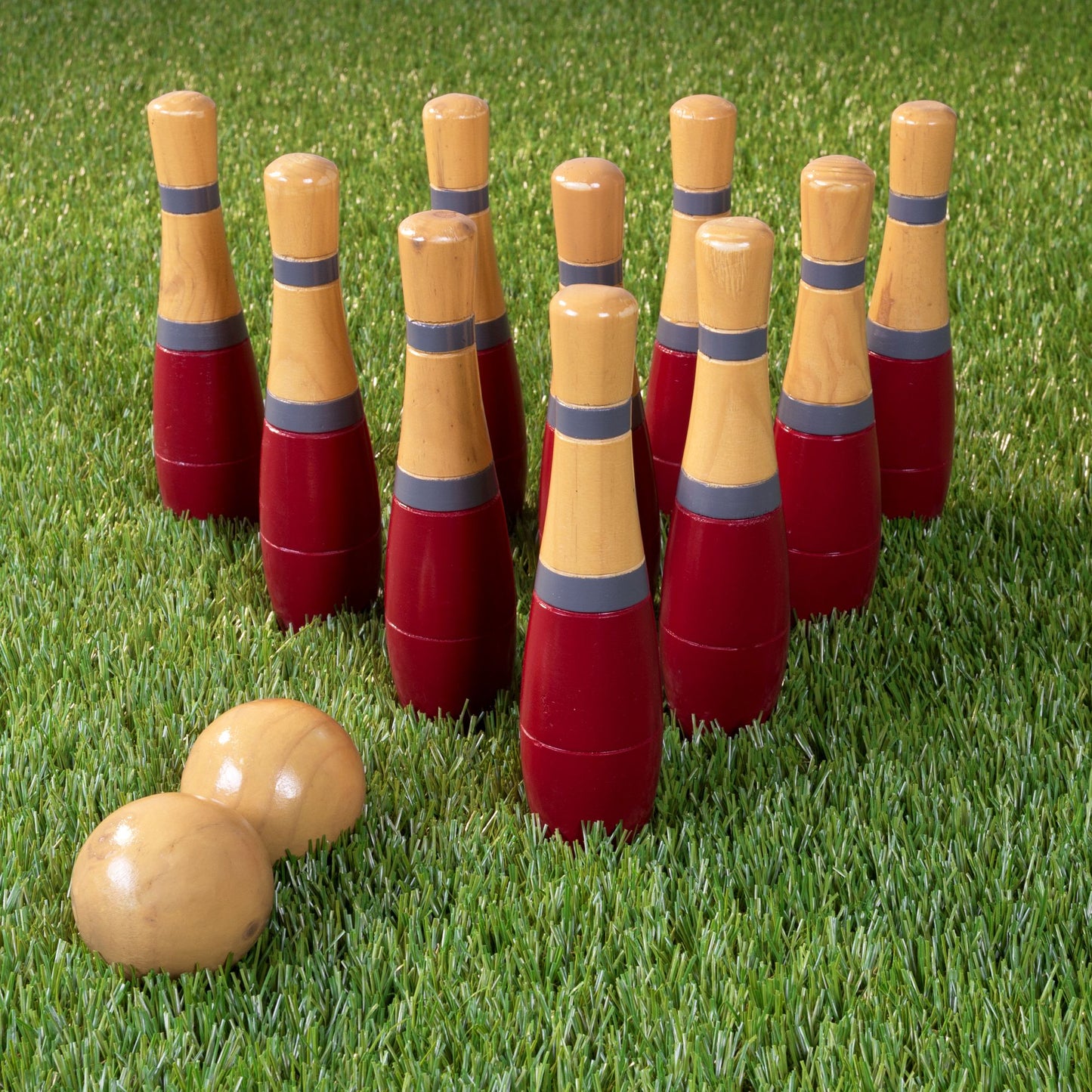 Lawn Bowling, 8 inch Tall Wooden Lawn Game, Indoor amp; Outdoor Toy, Adults amp; Kids, Red and Gray, by Hey! Play!