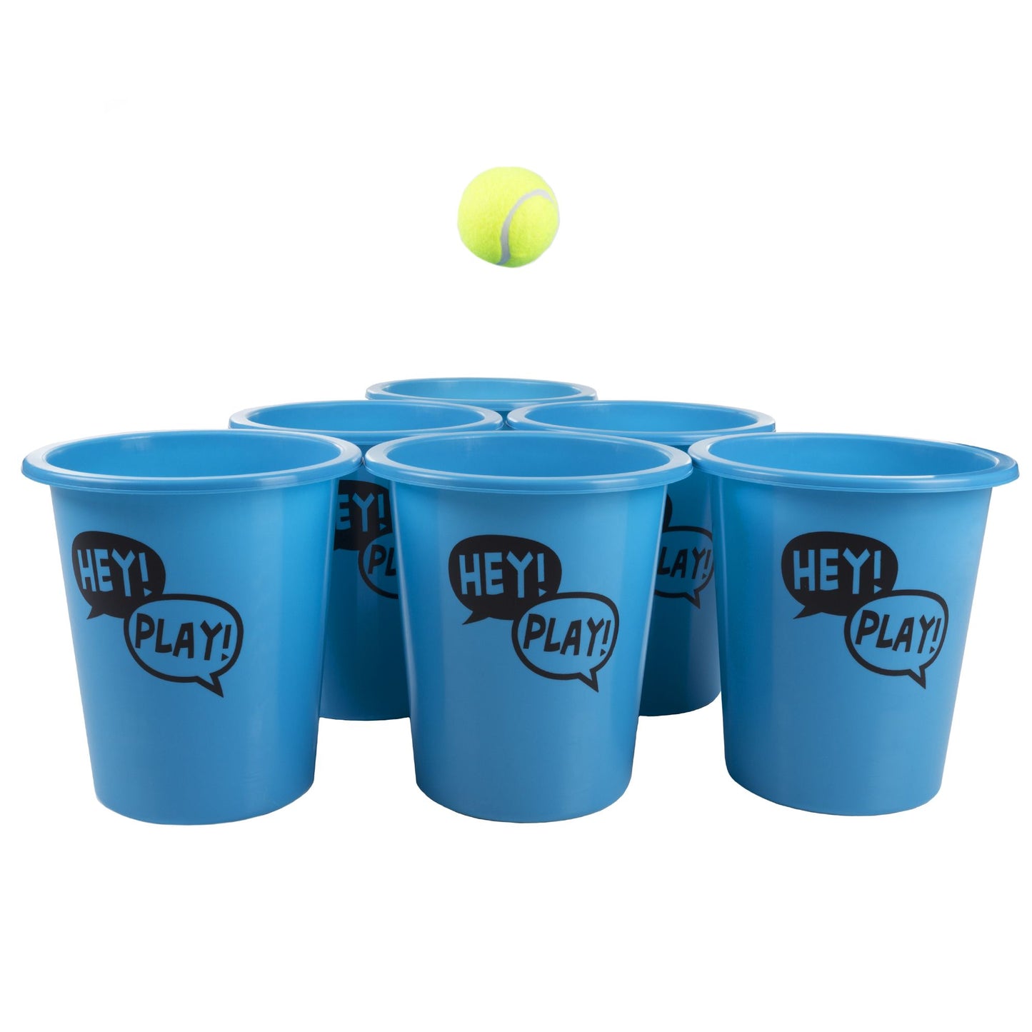 Bucket Ball Giant Beer Pong Outdoor Game Set for Kids and Adults with 12 Buckets, 2 Balls, Tote Bag by Hey! Play!